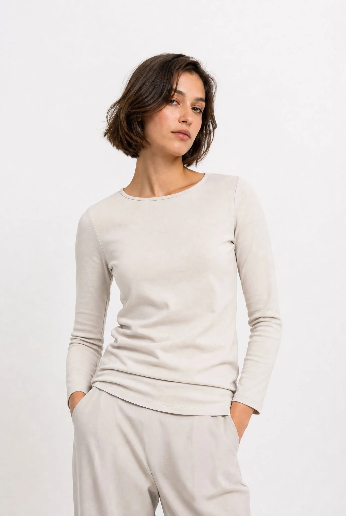 THREE-QUARTER SLEEVE BATEAU IN PIMA COTTON STRETCH - Image 4