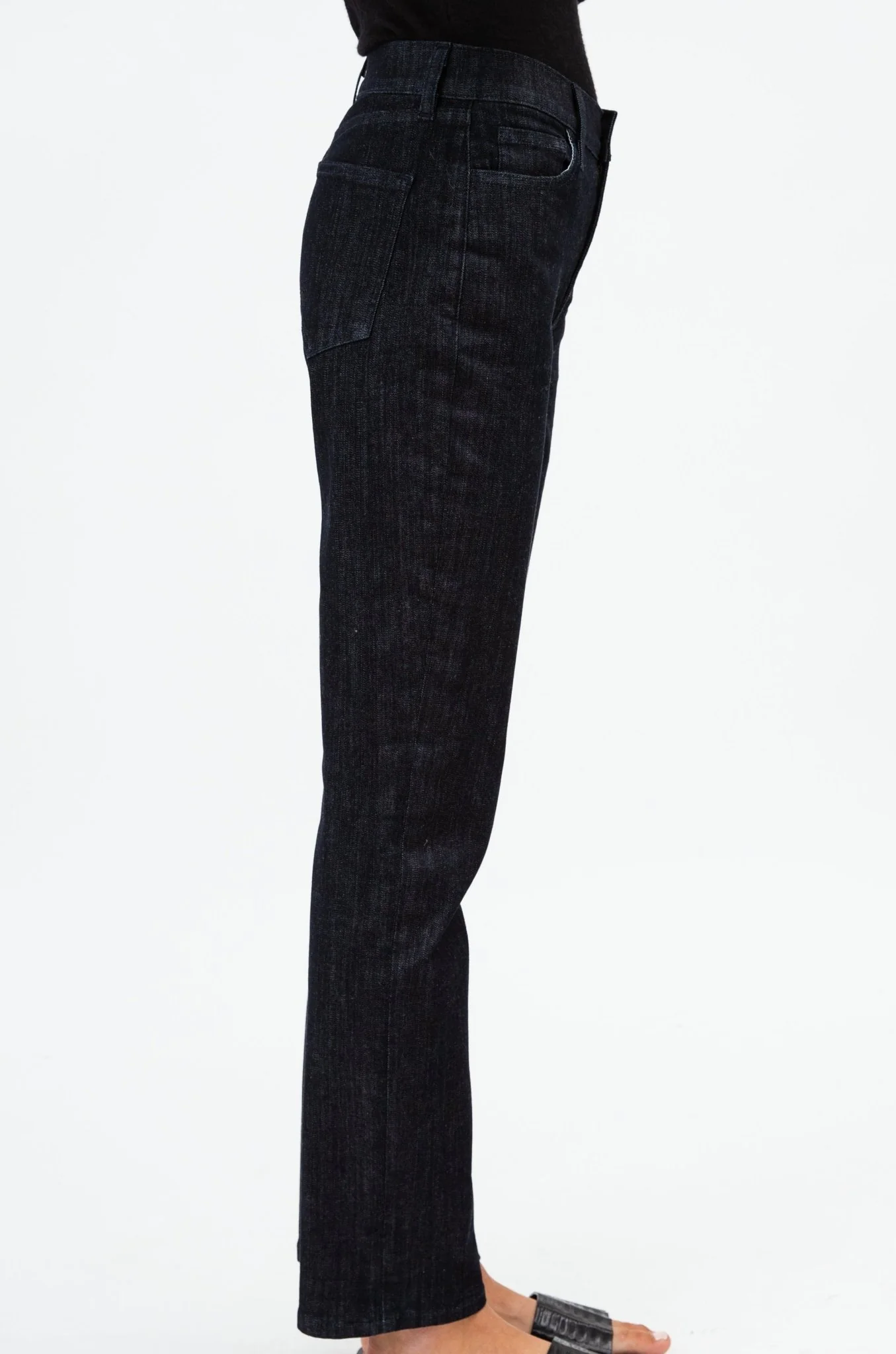 HIGH-RISE FIVE POCKET STRAIGHT LEG IN DARK WASH DENIM STRETCH - Image 3
