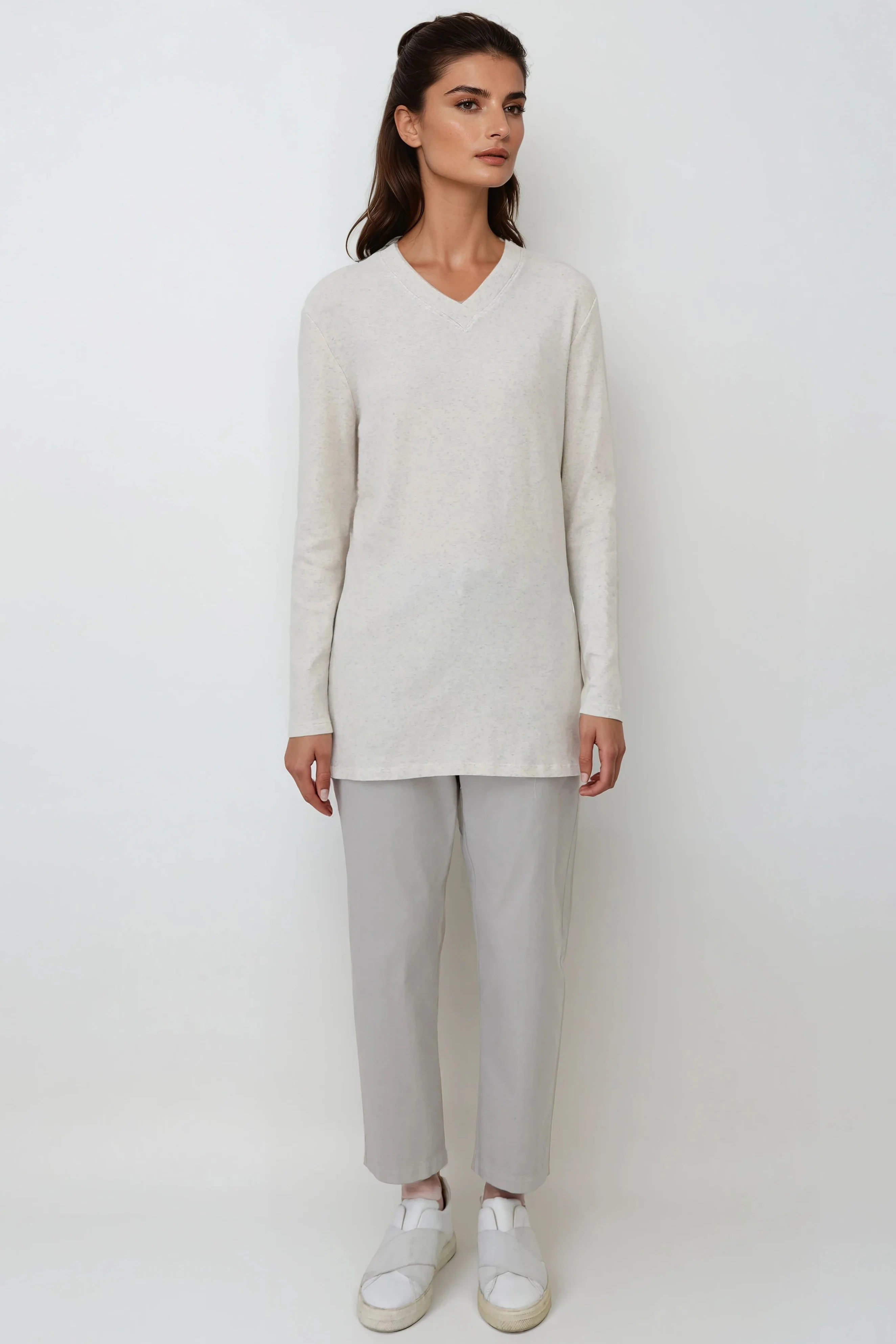 A LINE V NECK LONG SLEEVE TUNIC IN HEATHERED PIMA COTTON STRETCH - Image 2