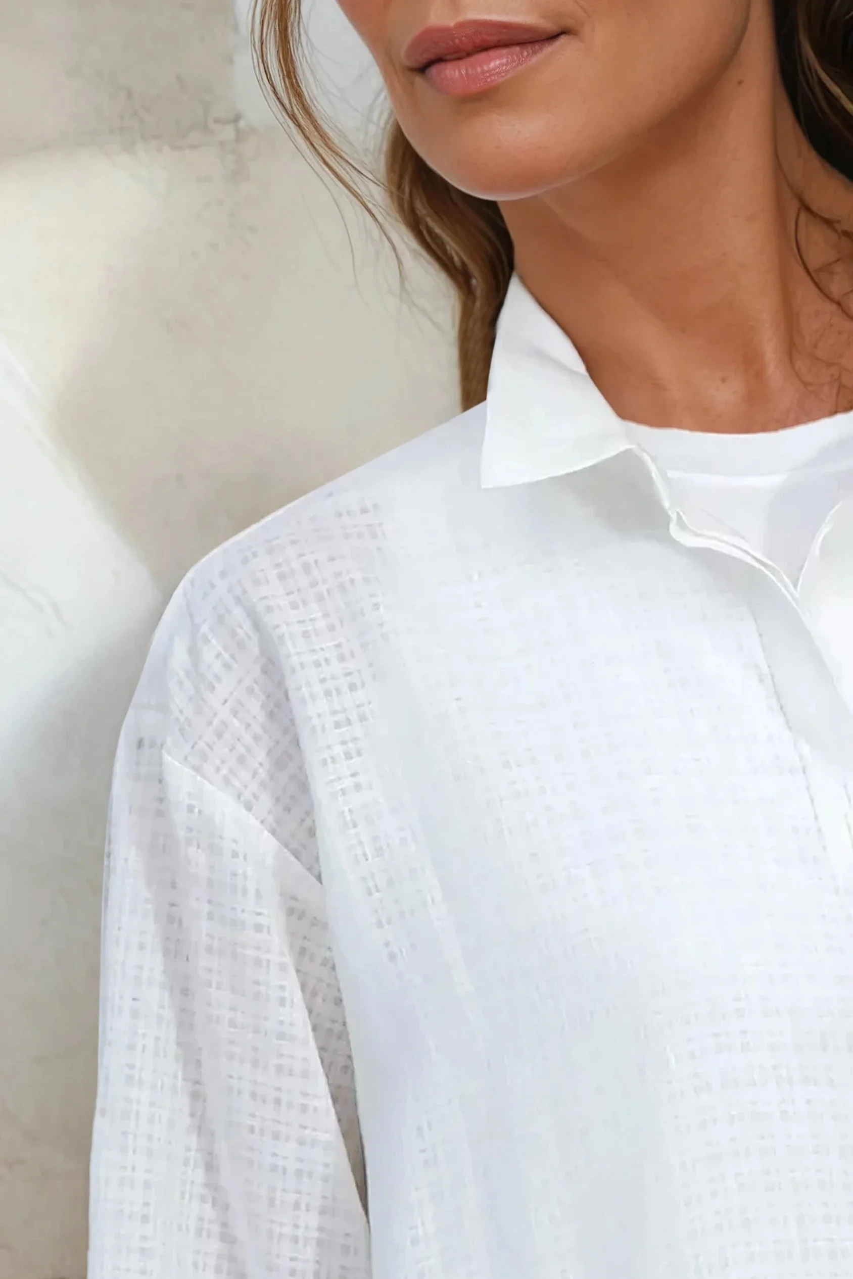 ADRIA SHIRT IN ITALIAN COTTON WHITE WEAVE - Image 4