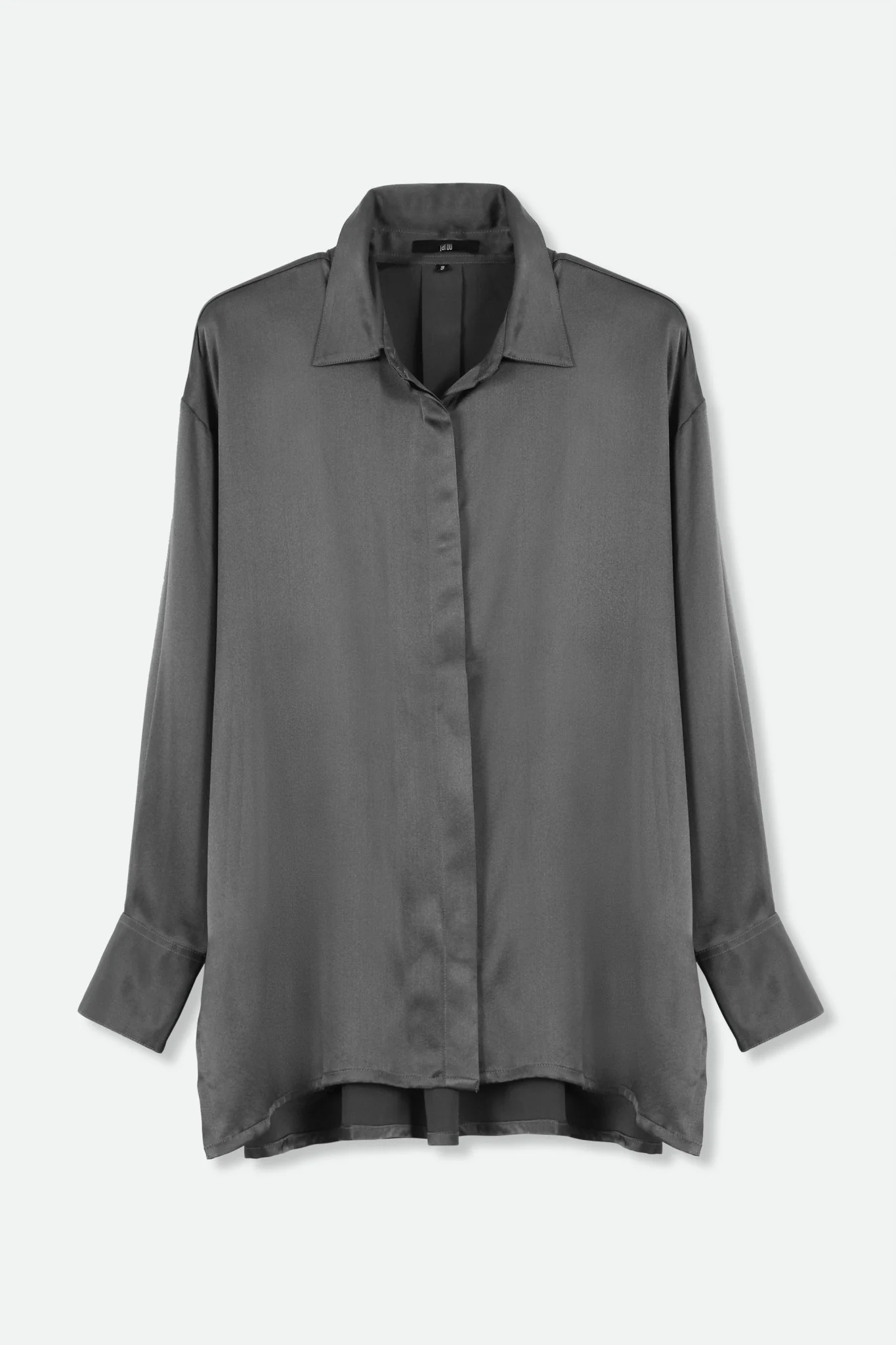 SILK CHARMEUSE ADRIA SHIRT IN CHARCOAL GREY