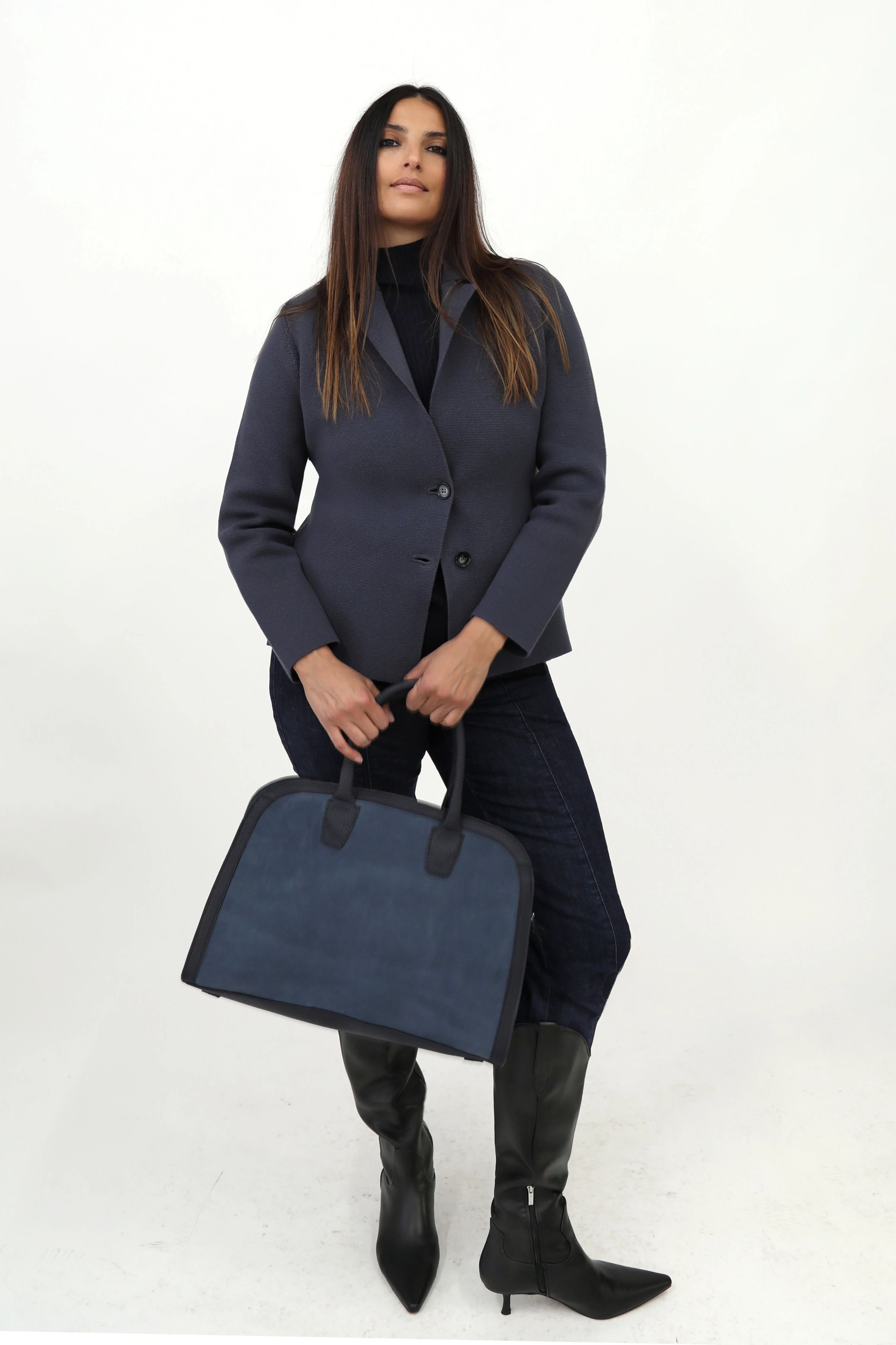 ARDEN HANDBAG IN ITALIAN SUEDE NAVY TRIM - Image 5