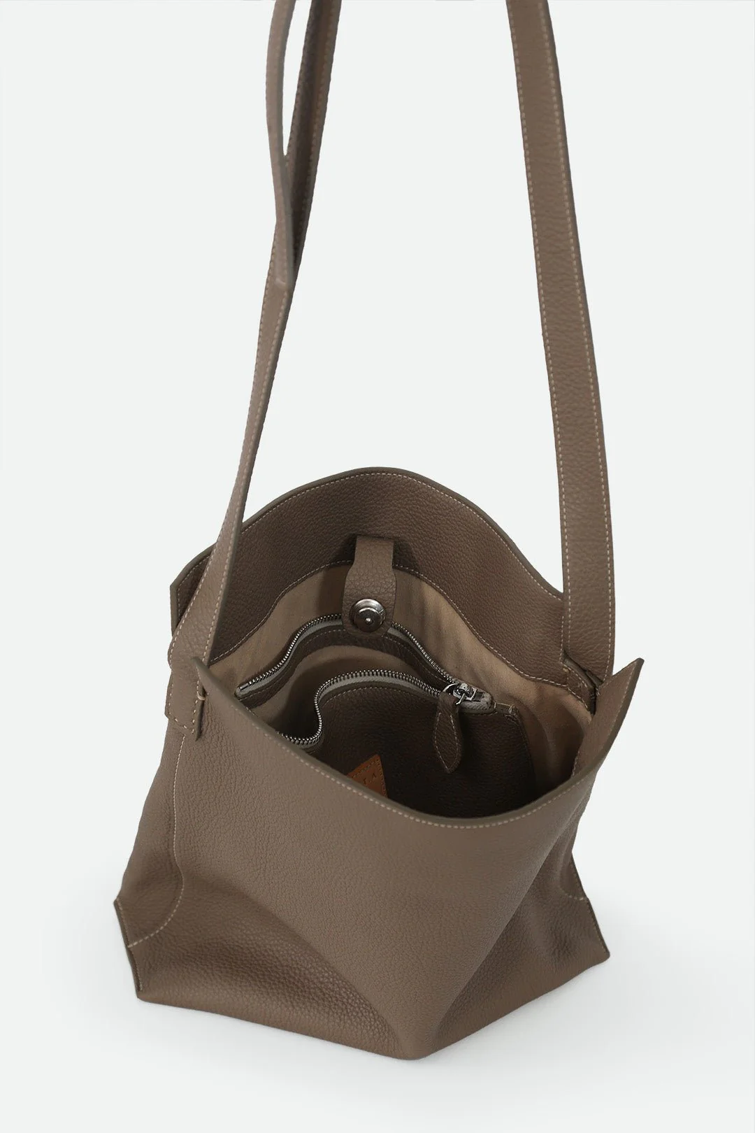 VINCENZA ITALIAN LEATHER BUCKET BAG TAUPE - Image 3