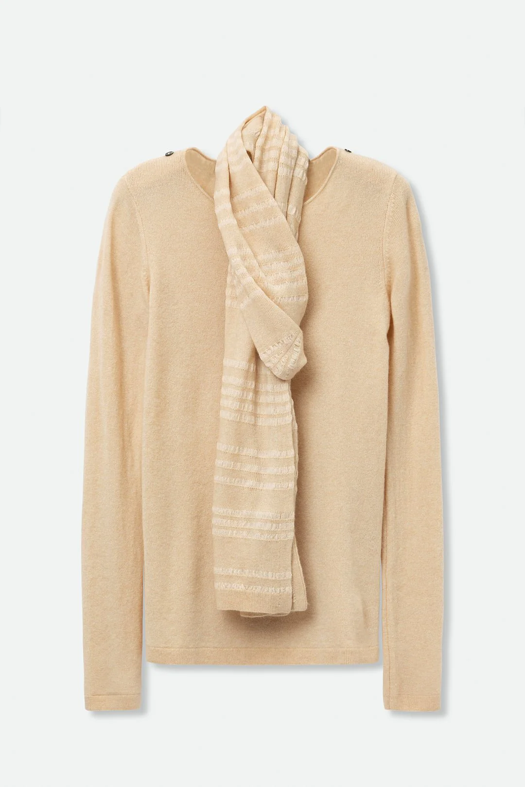 KARSON TOP WITH STRIPED ASYMMETRICAL SCARF IN MERINO-CASHMERE - Image 2