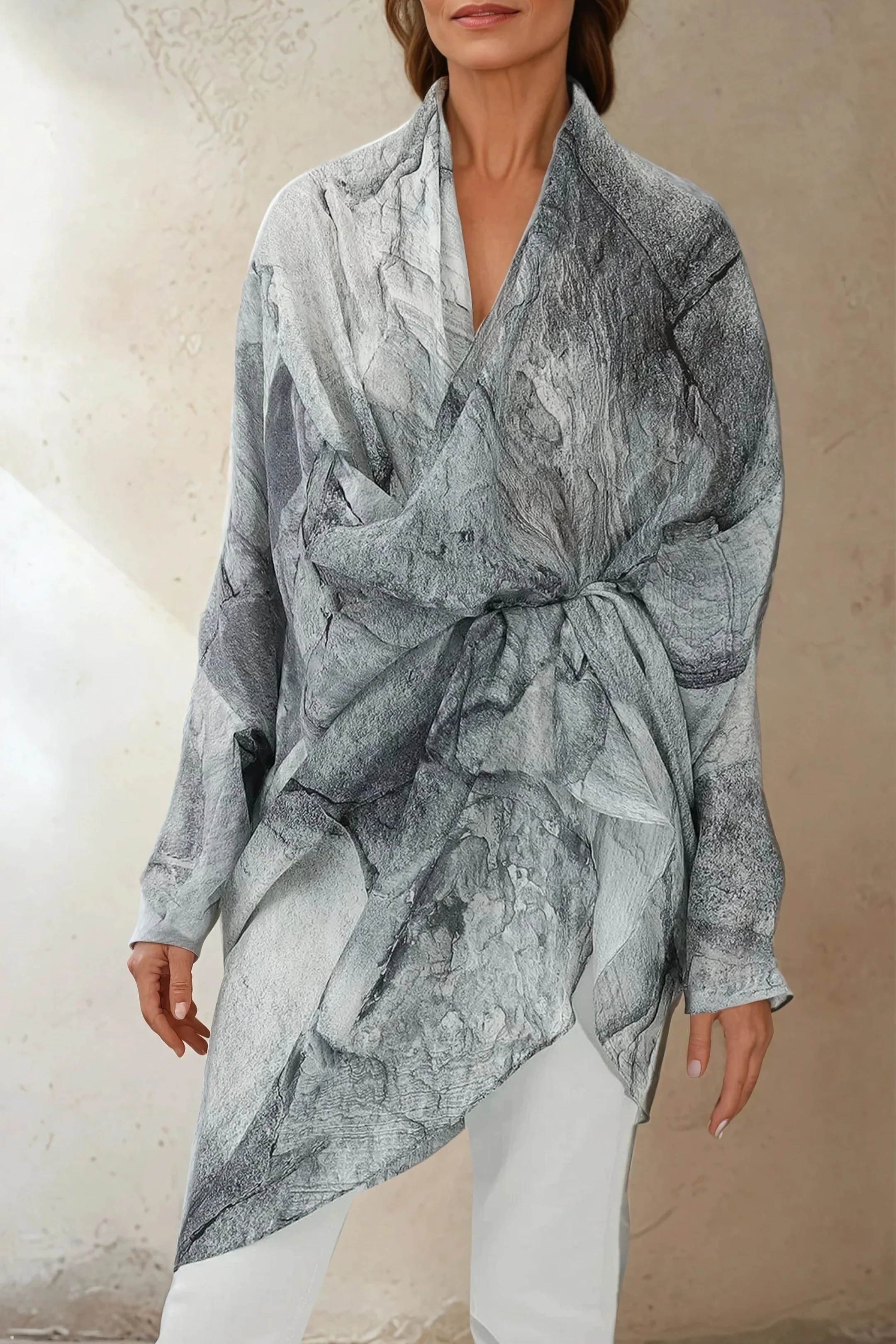 ATHENA CAPE WRAP IN SILK VOILE IN STONEY GREY