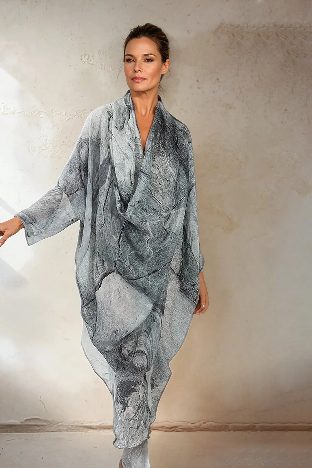 ATHENA CAPE WRAP IN SILK VOILE IN STONEY GREY - Image 3