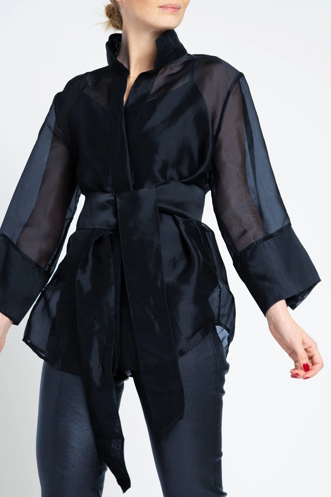 SANDRI BELTED SILK ORGANZA BLOUSE MIDNIGHT NAVY - Image 4