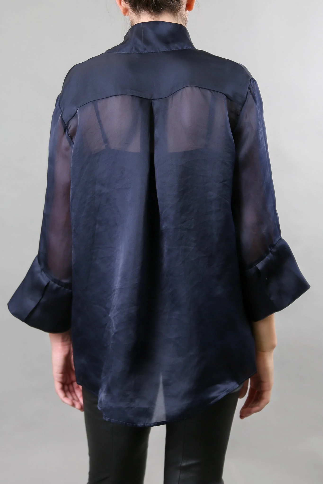 SANDRI BELTED SILK ORGANZA BLOUSE MIDNIGHT NAVY - Image 5