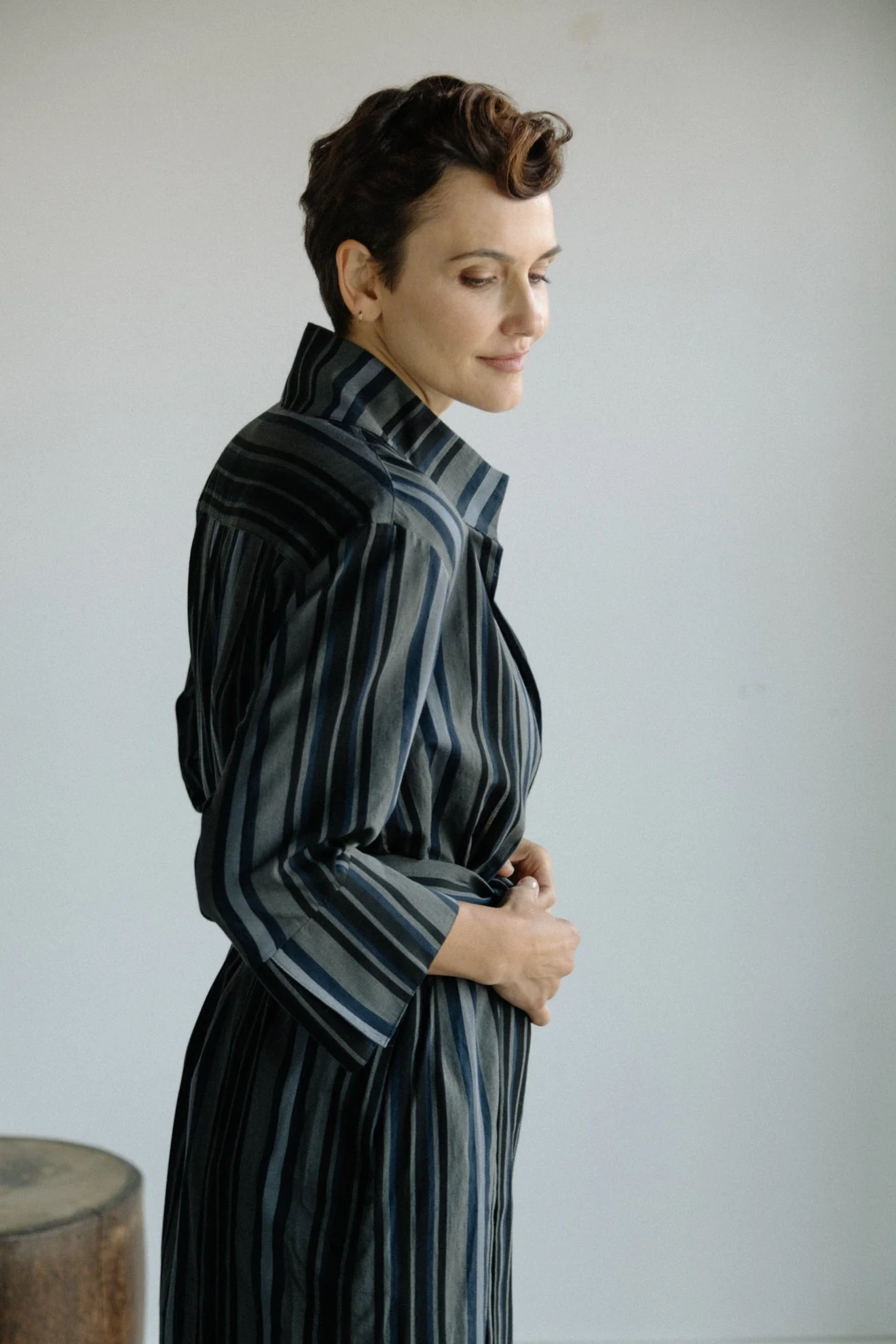 SOPHIE STRIPE WIDE CUFF SHIRTDRESS IN ITALIAN COTTON BLEND - Image 3