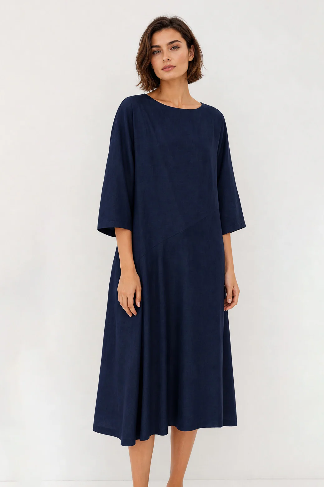 DELLA BATEAU NECK ELBOW SLEEVE DRESS IN STRETCH ITALIAN COTTON