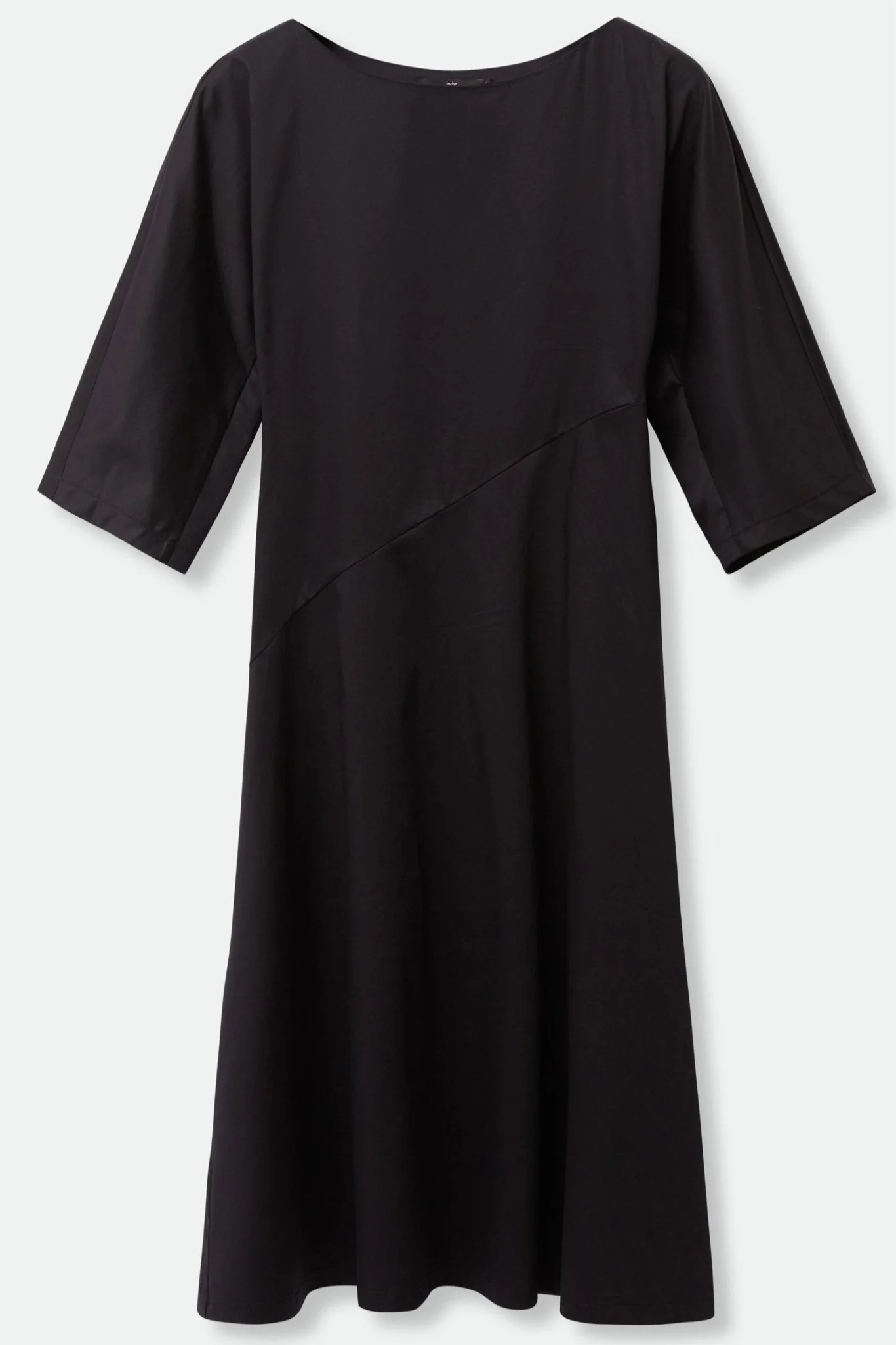 DELLA BATEAU NECK ELBOW SLEEVE DRESS IN STRETCH ITALIAN COTTON - Image 3