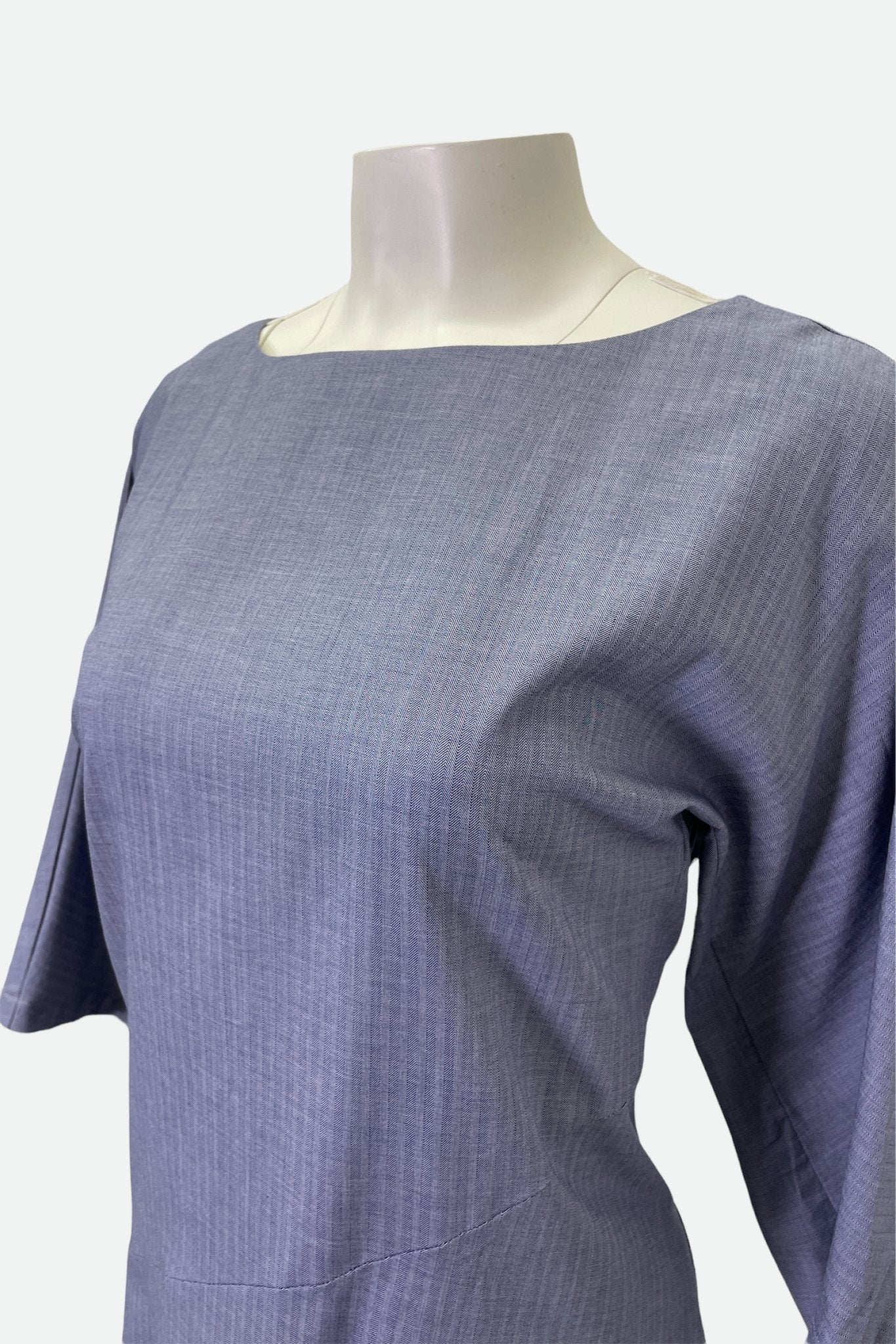 DELLA BATEAU NECK ELBOW SLEEVE DRESS IN STRETCH ITALIAN COTTON - Image 6