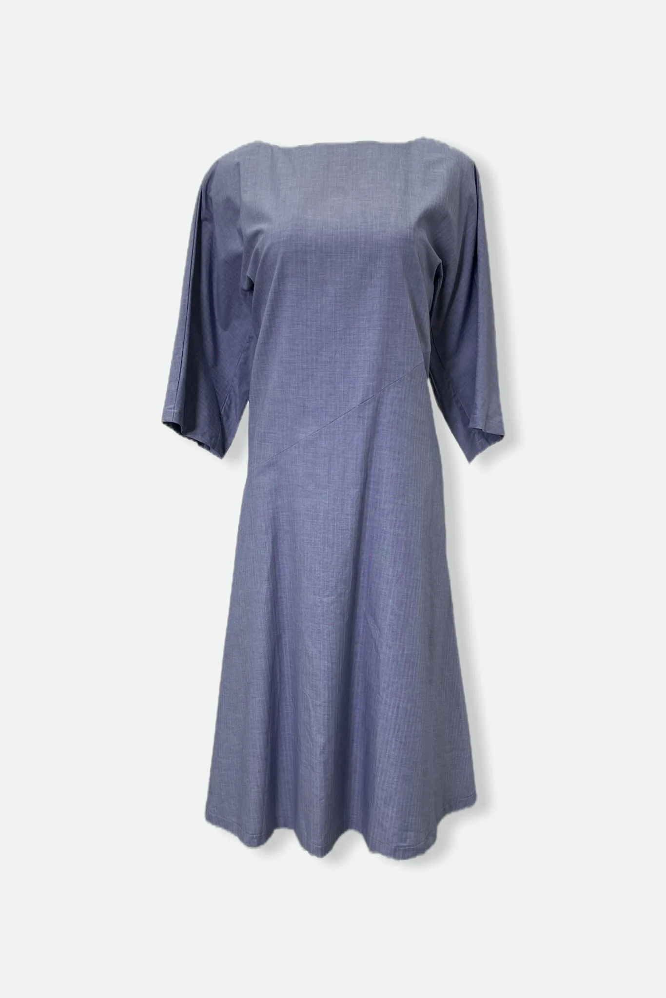 DELLA BATEAU NECK ELBOW SLEEVE DRESS IN STRETCH ITALIAN COTTON - Image 7
