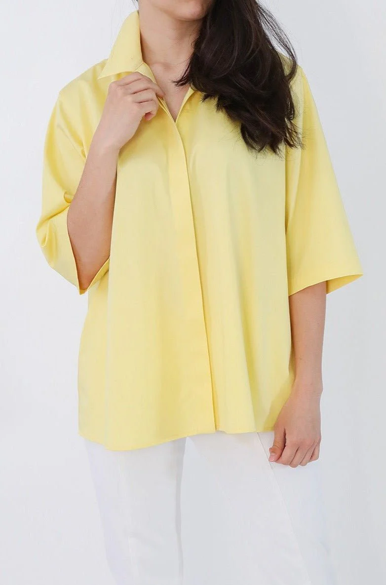 CAMP SHIRT IN ITALIAN COTTON POPLIN STRETCH IN YELLOW - Image 4