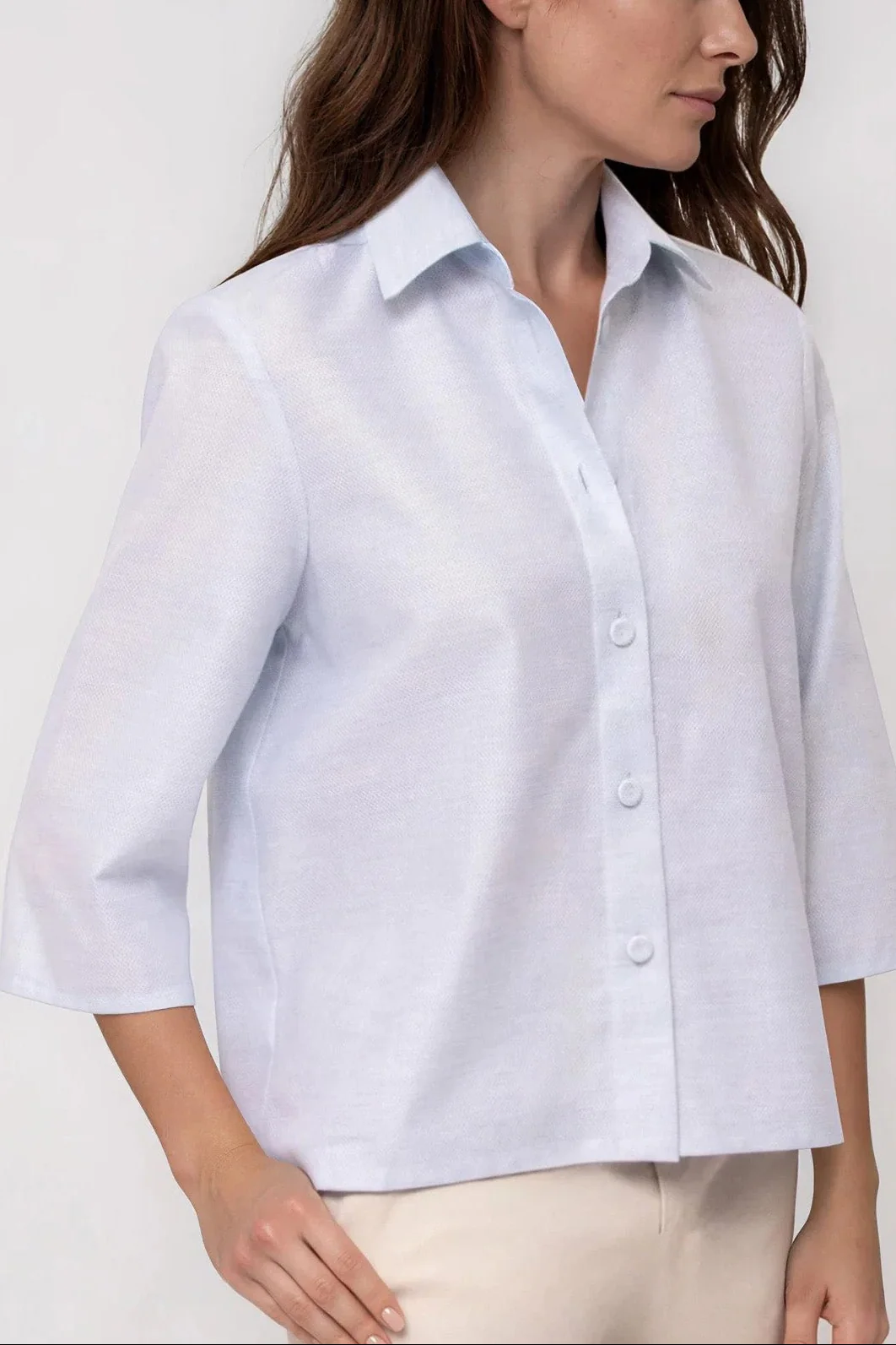 CESARE CAMP SHIRT IN ITALIAN COTTON PIQUE LIGHT BLUE HONEYCOMB - Image 2