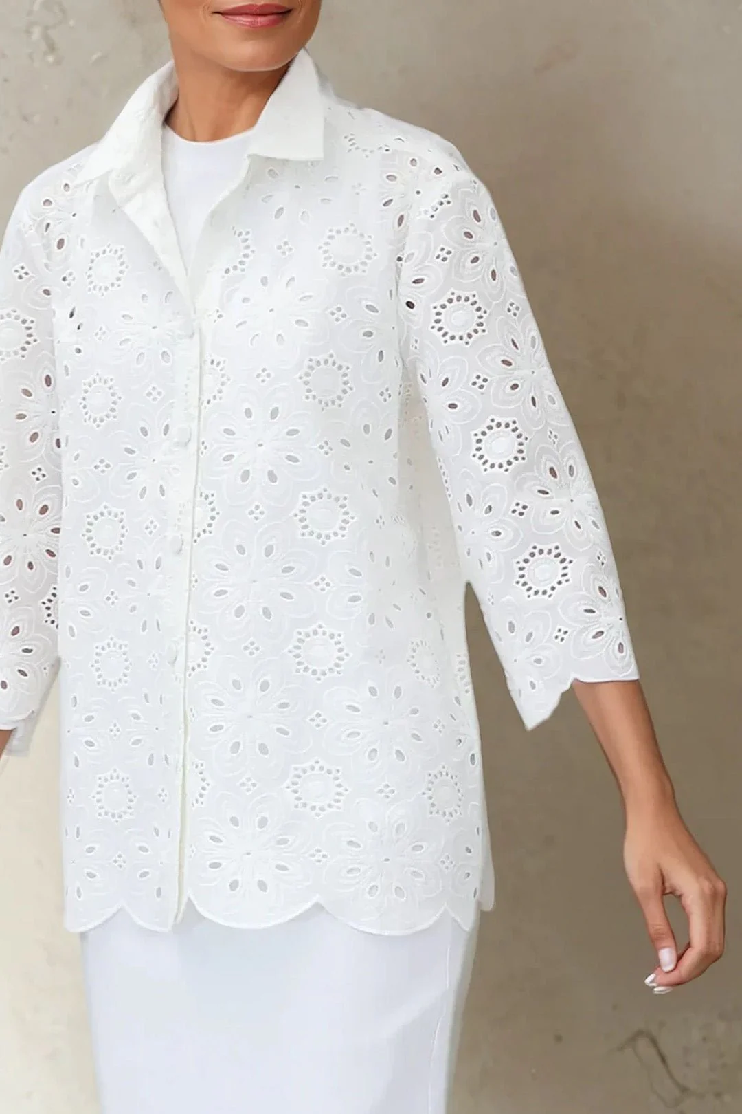 CESARE CAMP SHIRT ITALIAN COTTON WHITE EYELET - Image 2
