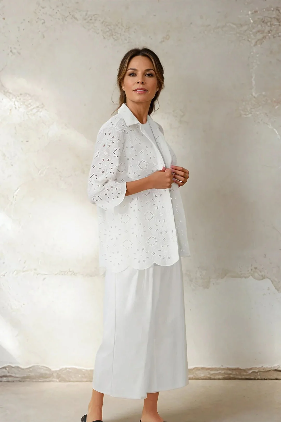 CESARE CAMP SHIRT ITALIAN COTTON WHITE EYELET - Image 4