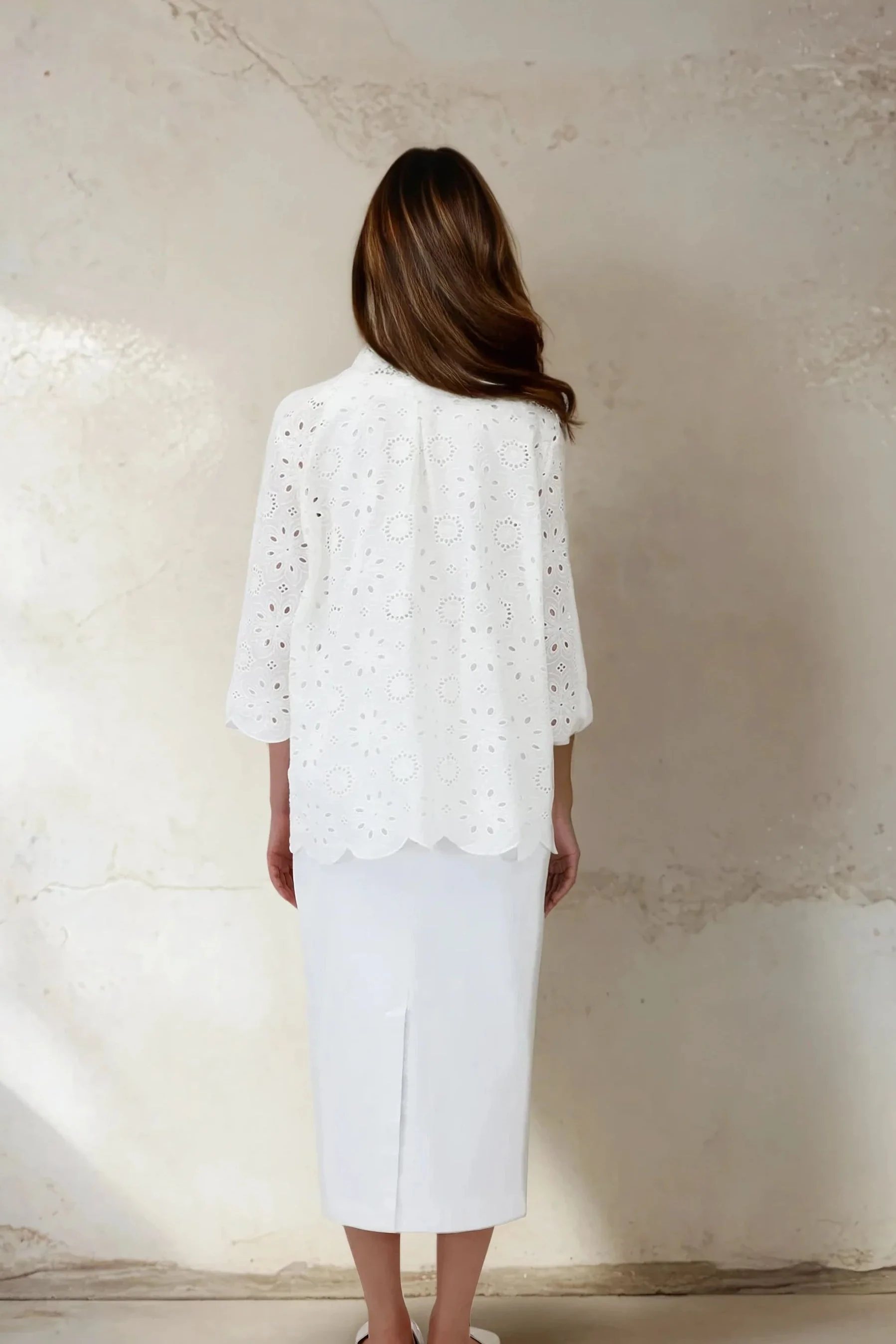 CESARE CAMP SHIRT ITALIAN COTTON WHITE EYELET - Image 5