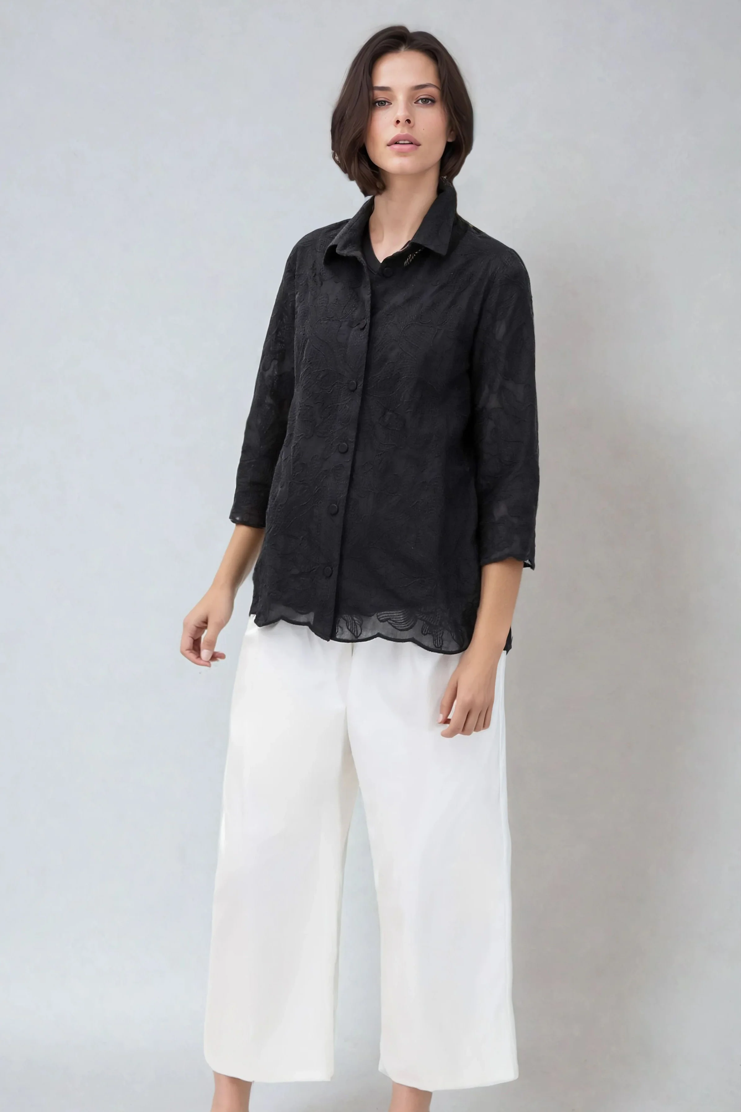 CESARE CAMP SHIRT IN BLACK EMBROIDERED ITALIAN COTTON - Image 2