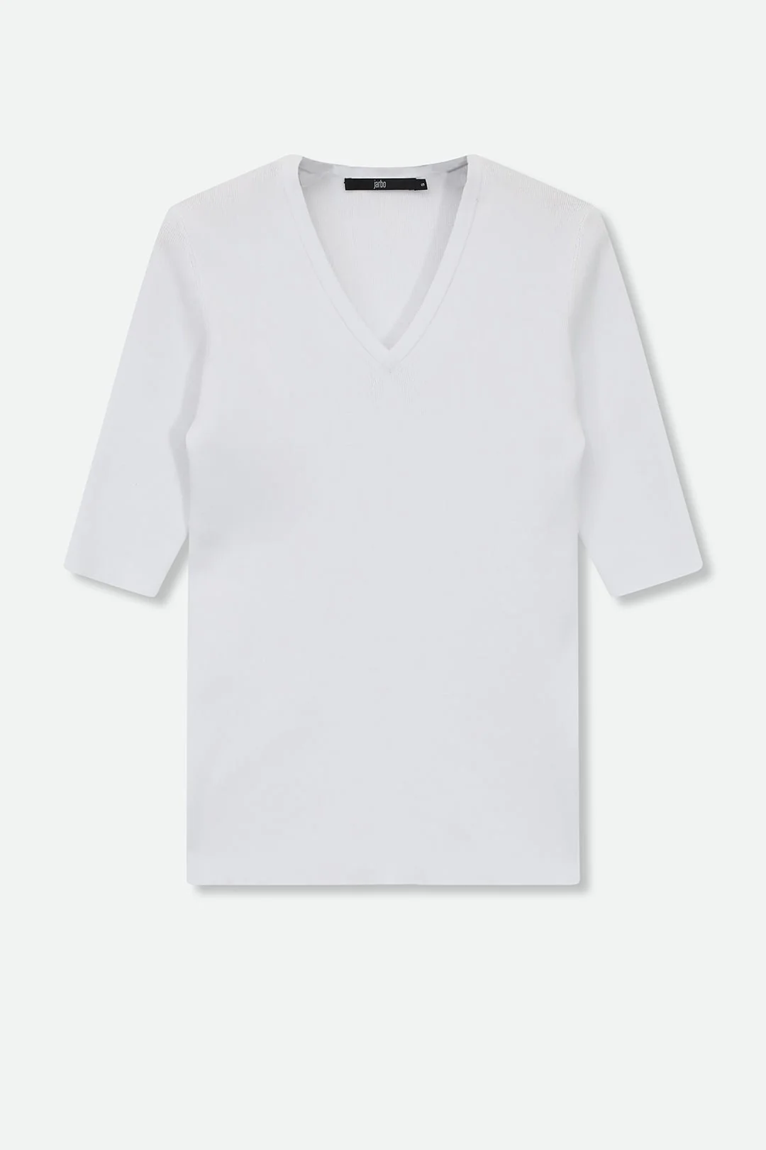 ELBOW SLEEVE V-NECK IN ITALIAN COTTON KNIT - Image 2