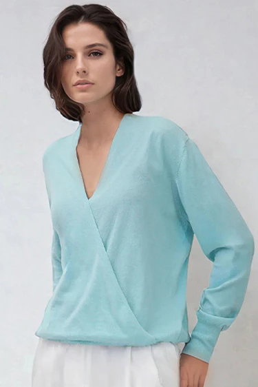 TORY ITALIAN COTTON SURPLICE WRAP TOP - Image 4