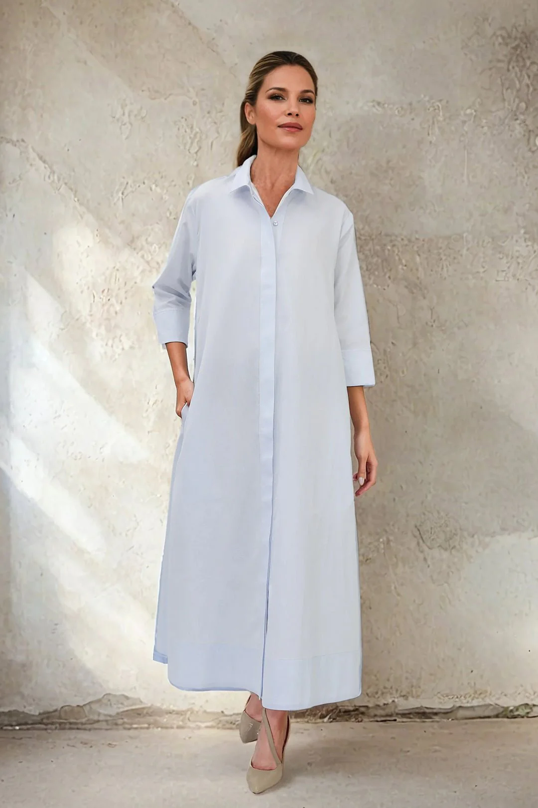DANNI DRESS IN ITALIAN COTTON JACQUARD BLUE PEBBLE - Image 5