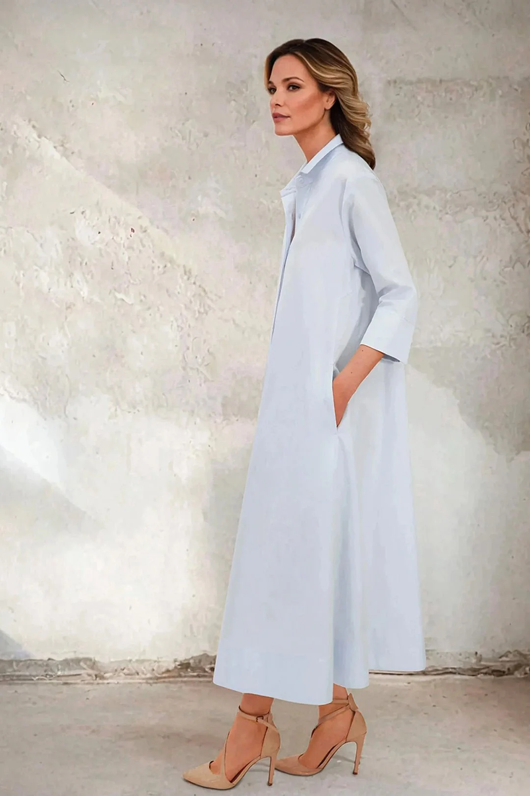 DANNI DRESS IN ITALIAN COTTON JACQUARD BLUE PEBBLE - Image 6