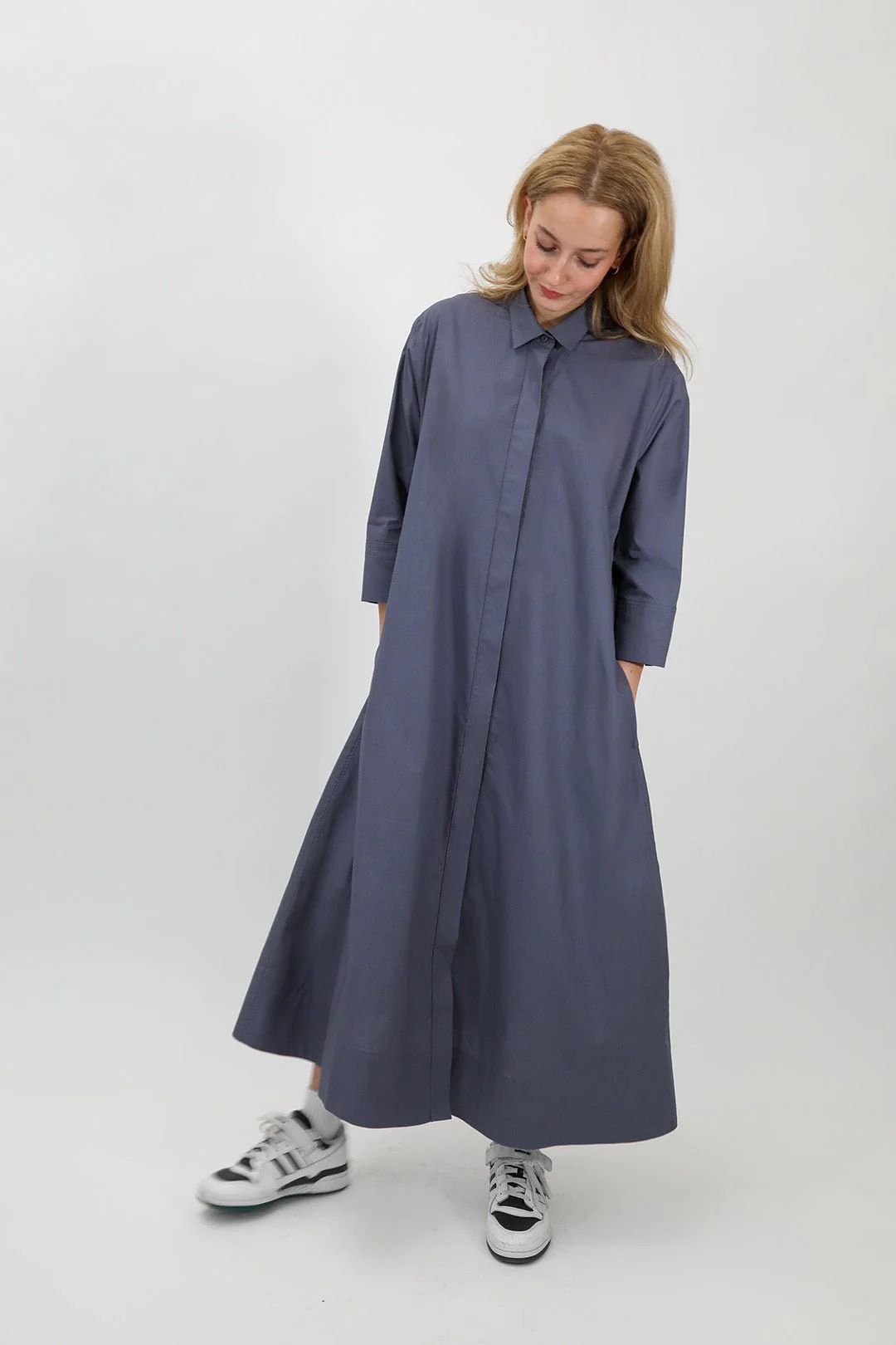 DANNI DRESS IN ITALIAN COTTON SLATE CHARCOAL