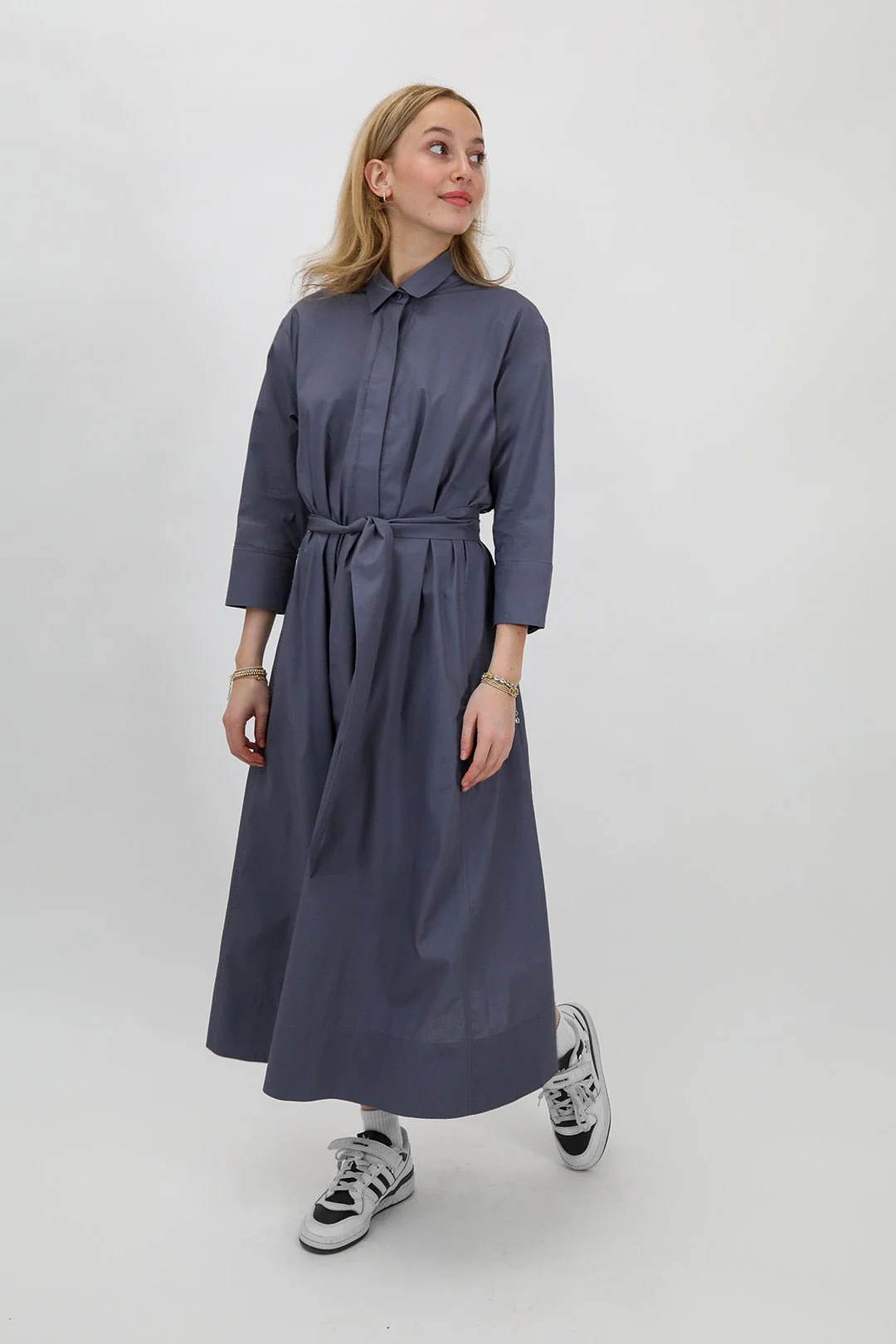 DANNI DRESS IN ITALIAN COTTON SLATE CHARCOAL - Image 2