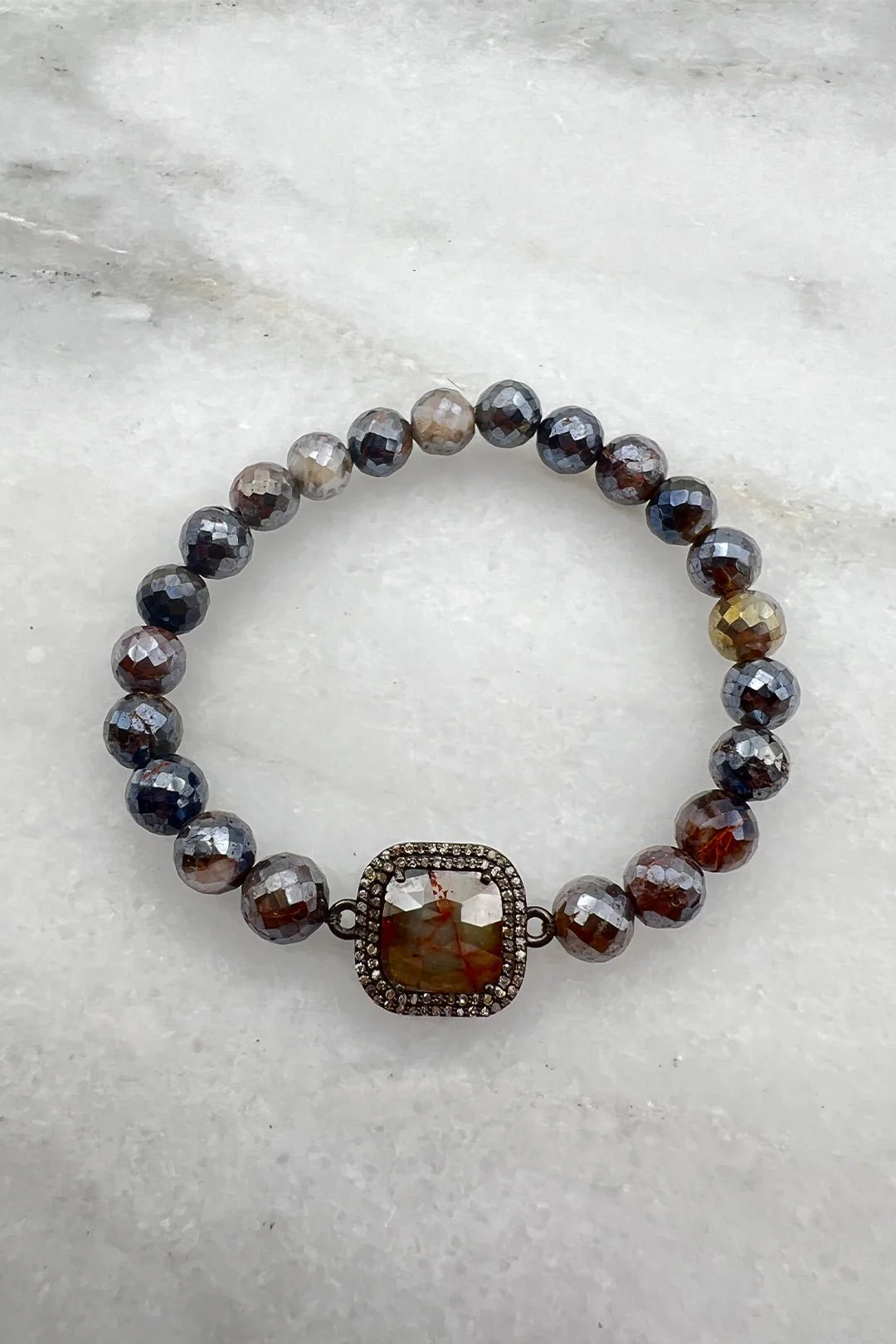 DIAMOND SLICE HALO BRACELET ON STETCHY SAPPHIRE
