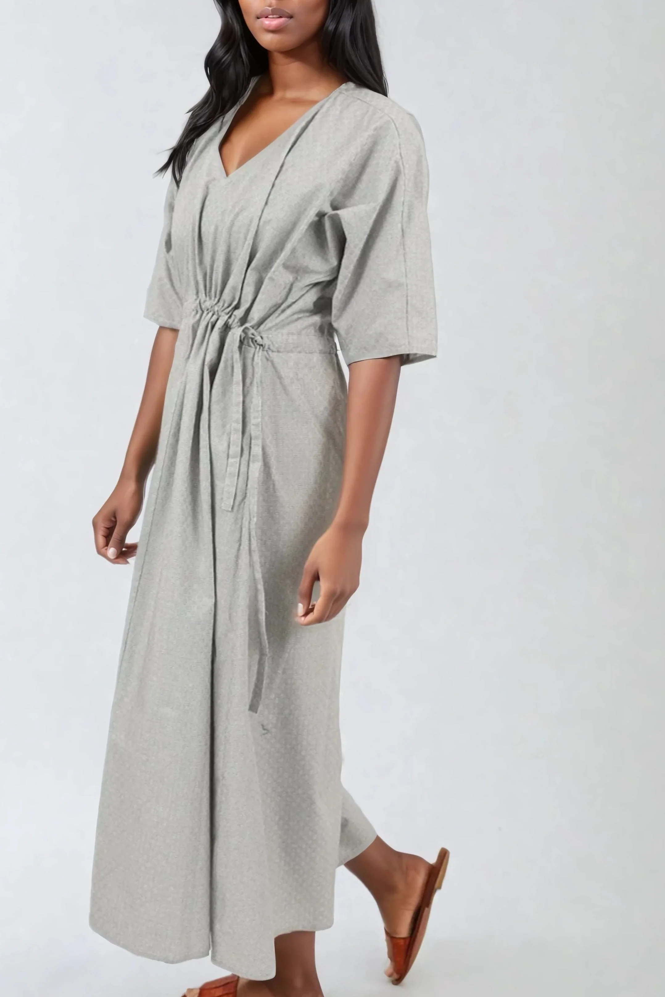 VANESSA DRESS WITH WAISTED DRAWSTRING IN COTTON POPLIN - Image 9