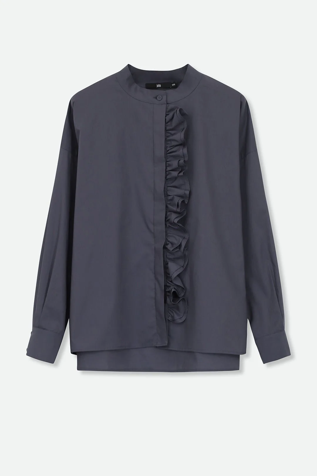 FLEUR RUFFLE SHIRT IN COTTON SLATE GREY - Image 2