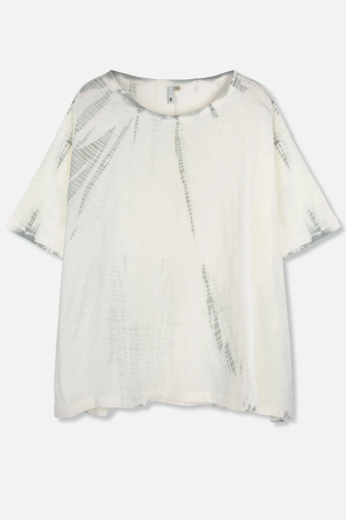 BOATNECK SHORT SLEEVE IN SHIBORI-DYED SLUB COTTON WHITE & GREY FEATHER