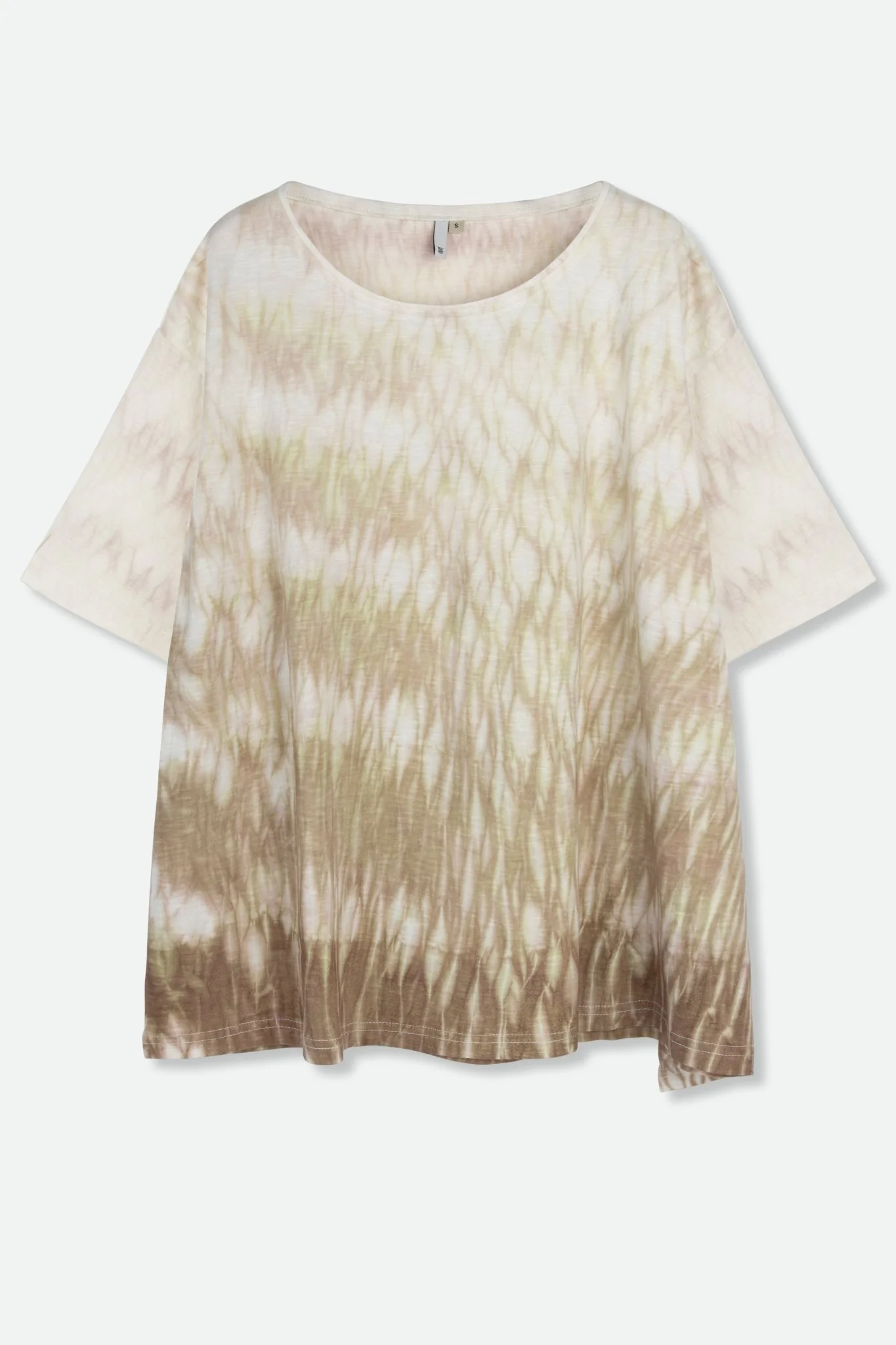BOATNECK SHORT SLEEVE IN SHIBORI-DYED SLUB COTTON FADED-KHAKI