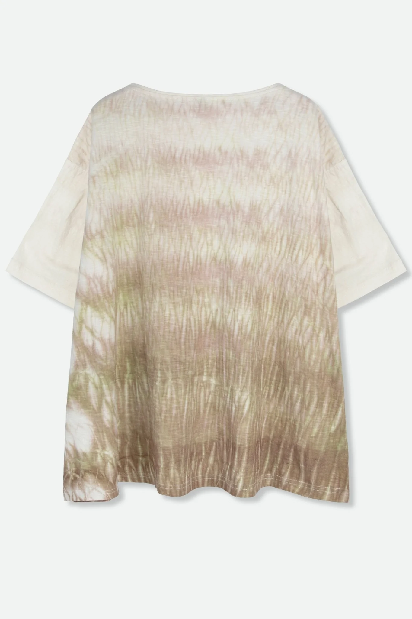 BOATNECK SHORT SLEEVE IN SHIBORI-DYED SLUB COTTON FADED-KHAKI - Image 2