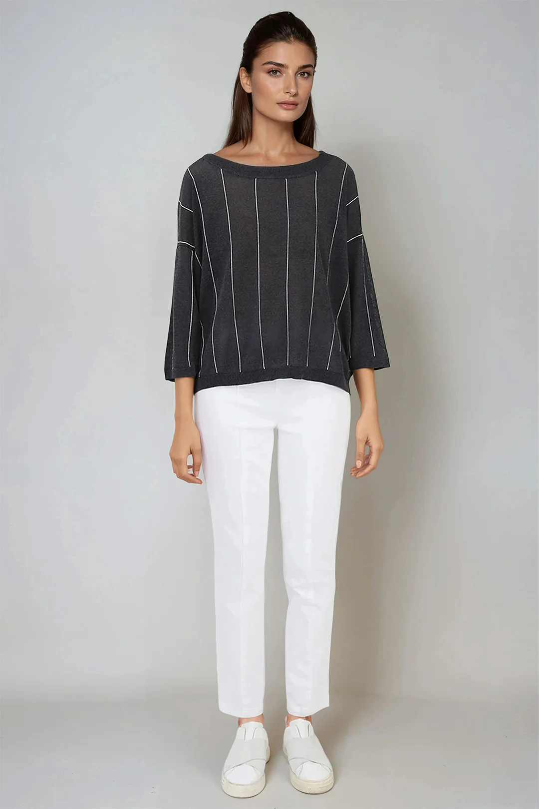 STRATUS STRIPED WIDE NECK TOP IN HIGH TWIST COTTON
