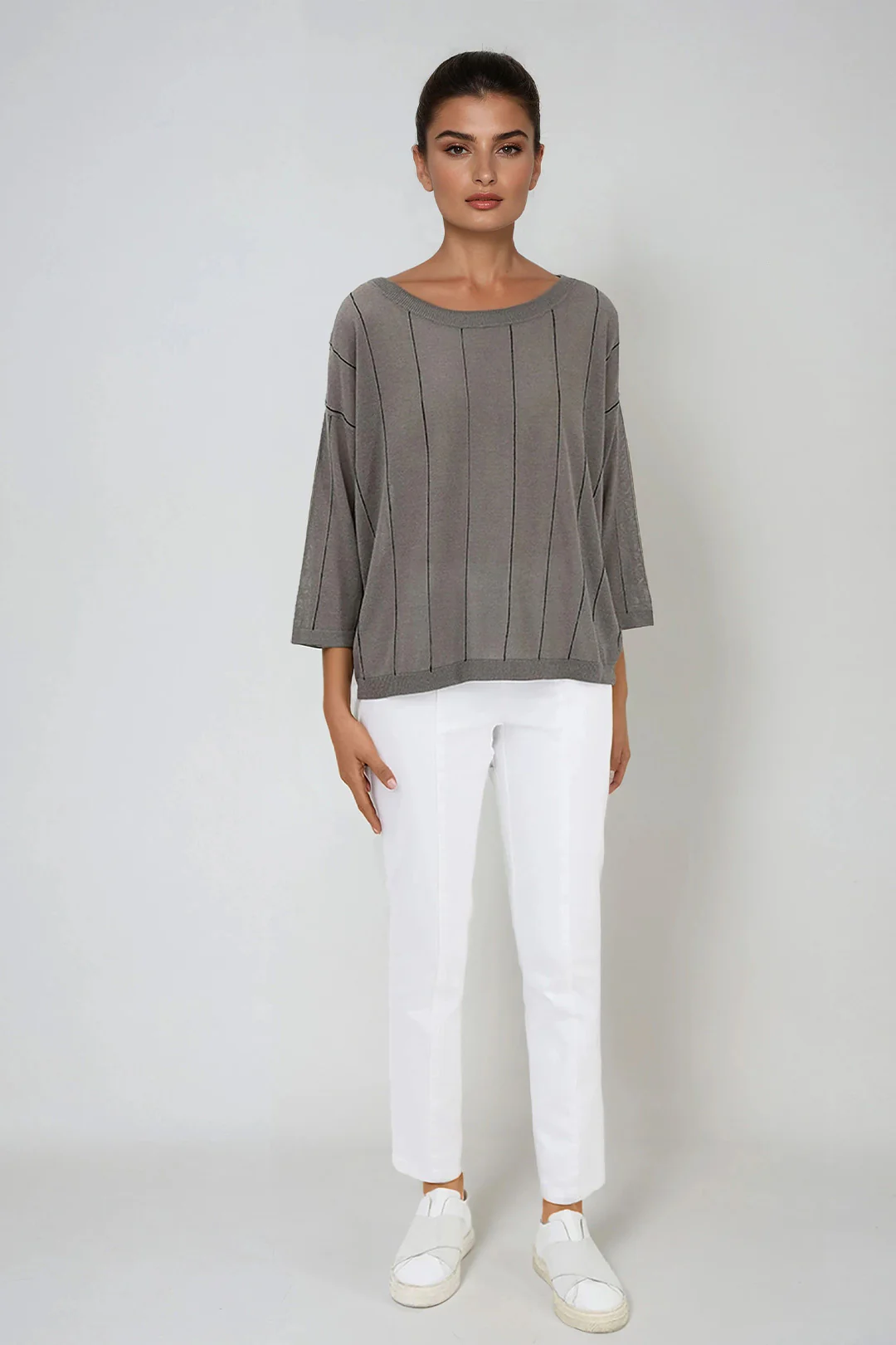STRATUS STRIPED WIDE NECK TOP IN HIGH TWIST COTTON - Image 2