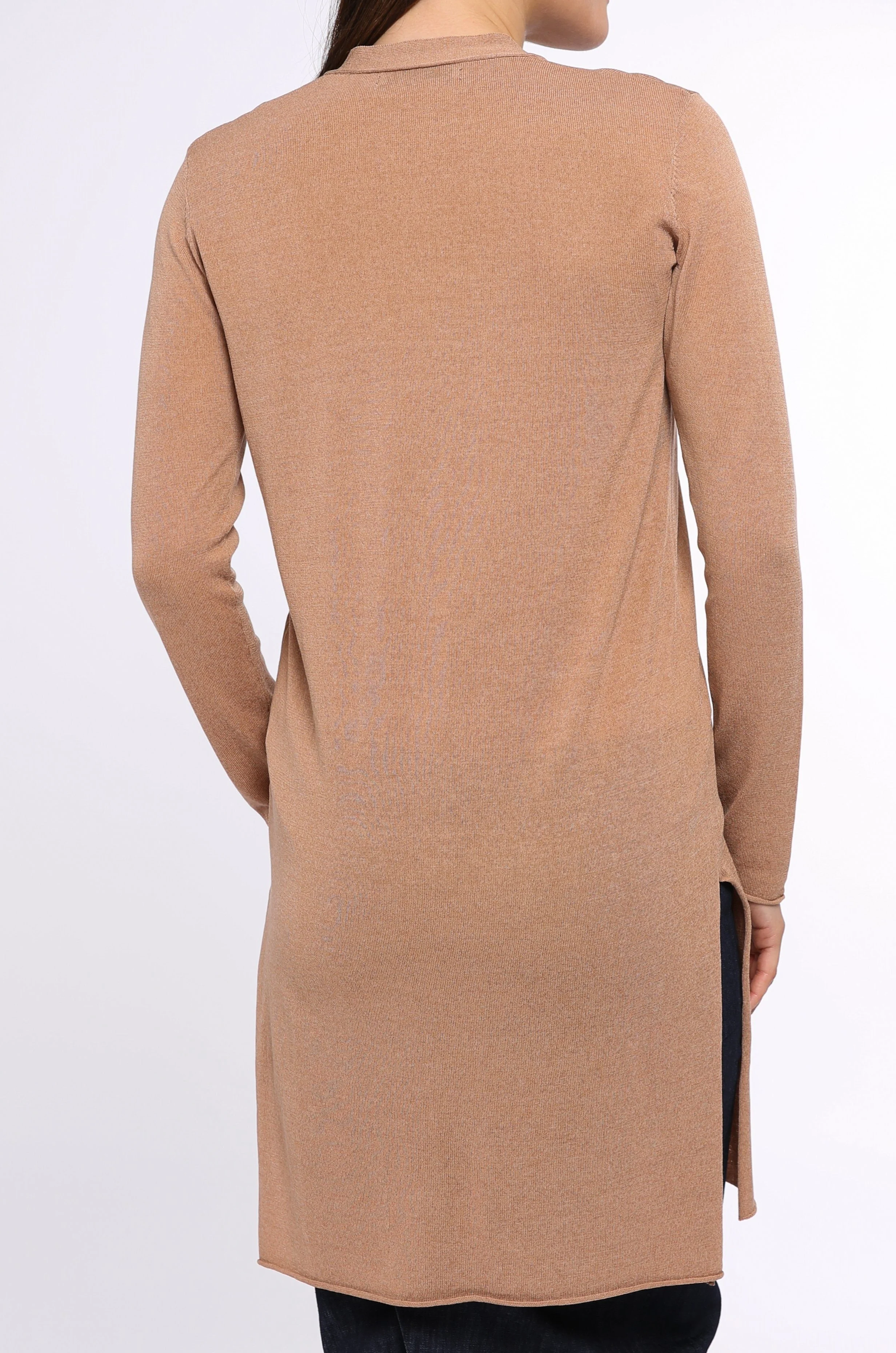 LYNN VENTED BUTTON CARDIGAN IN ITALIAN COTTON BLEND DESERT - Image 2