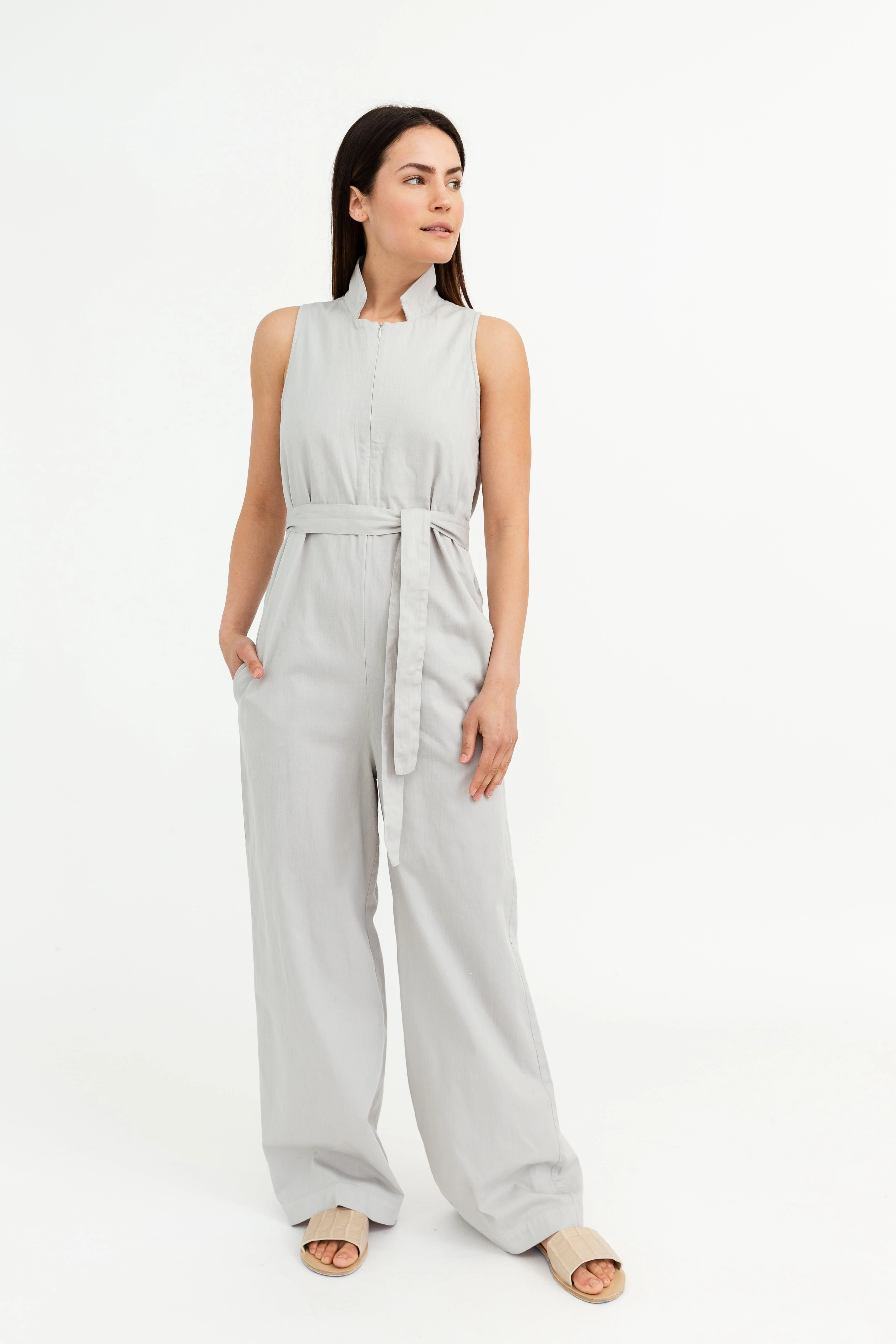 ZOLA HIGH COLLAR SLEEVELESS JUMPSUIT IN SOFT COTTON - Image 7