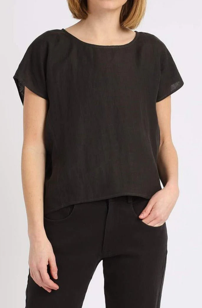 LINEN CROPPED ROUND NECK SHORT SLEEVE