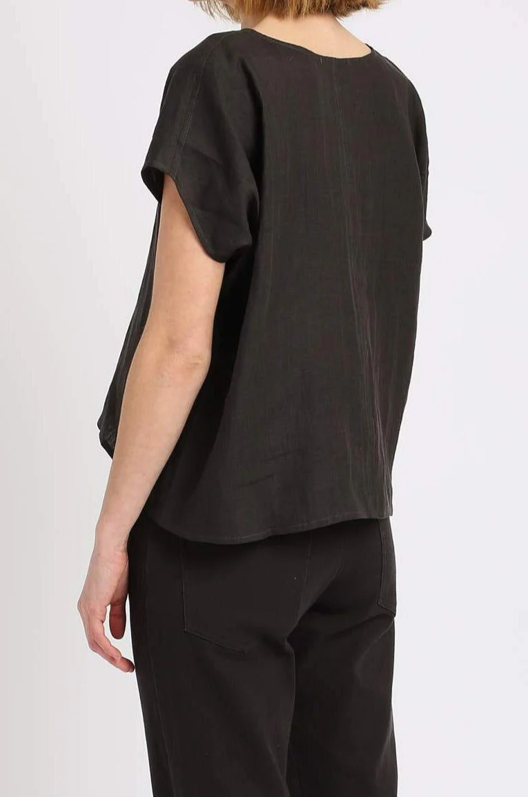 LINEN CROPPED ROUND NECK SHORT SLEEVE - Image 3