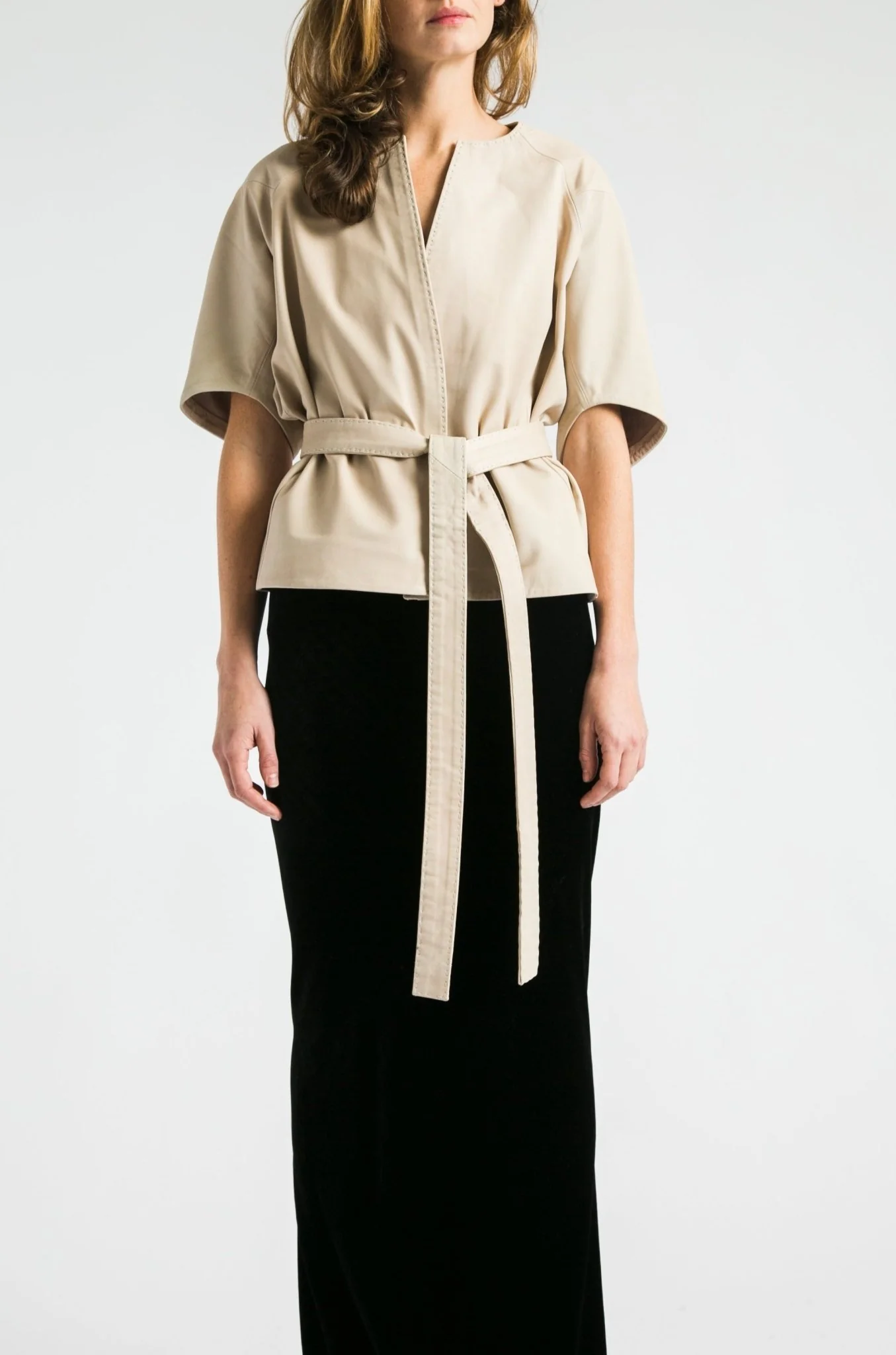 KIMI CROPPED KIMONO TIE JACKET IN ITALIAN LEATHER - Image 3
