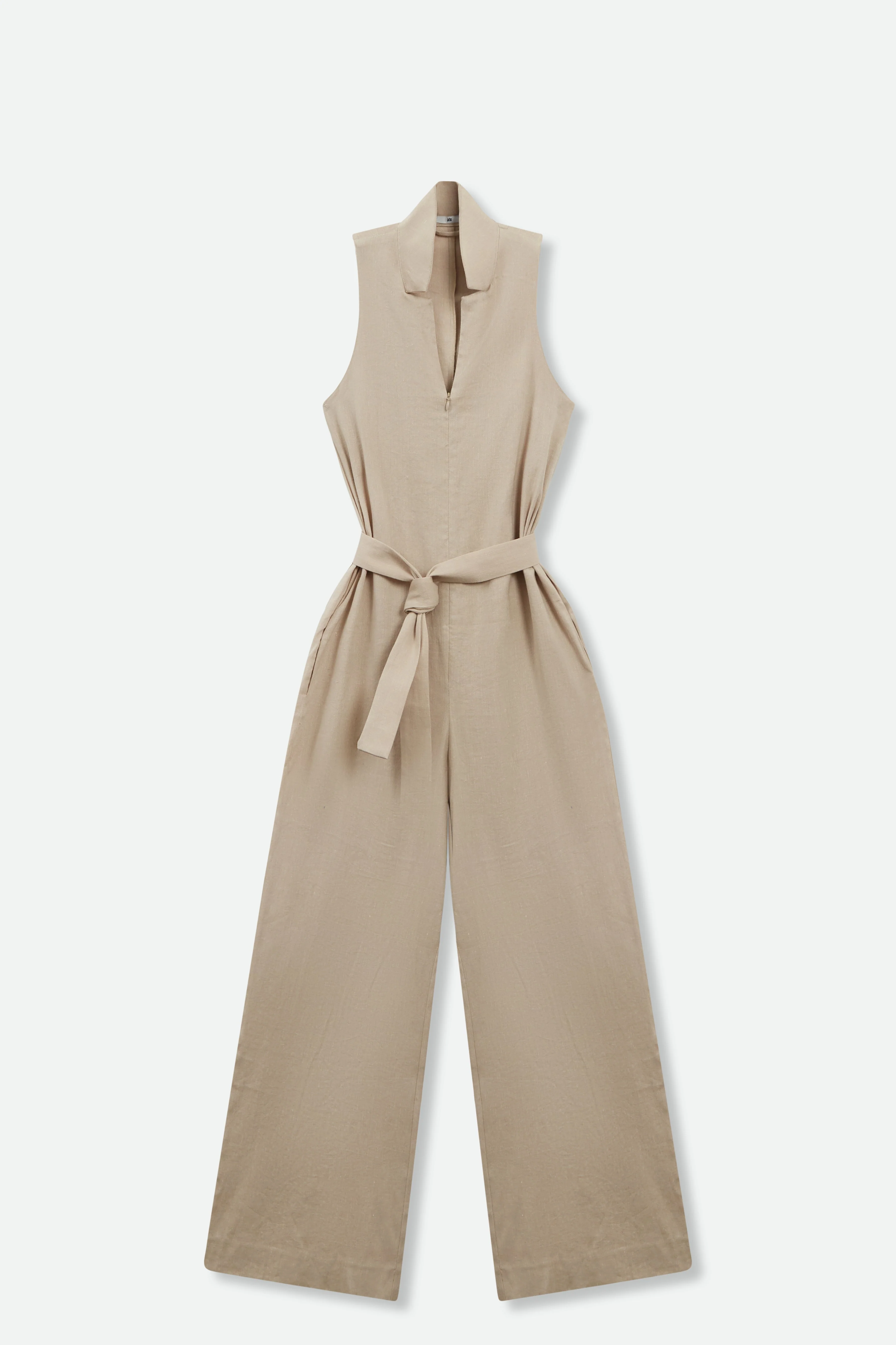 WIDE LEG SLEEVELESS JUMPSUIT IN LINEN-COTTON STRETCH - Image 3