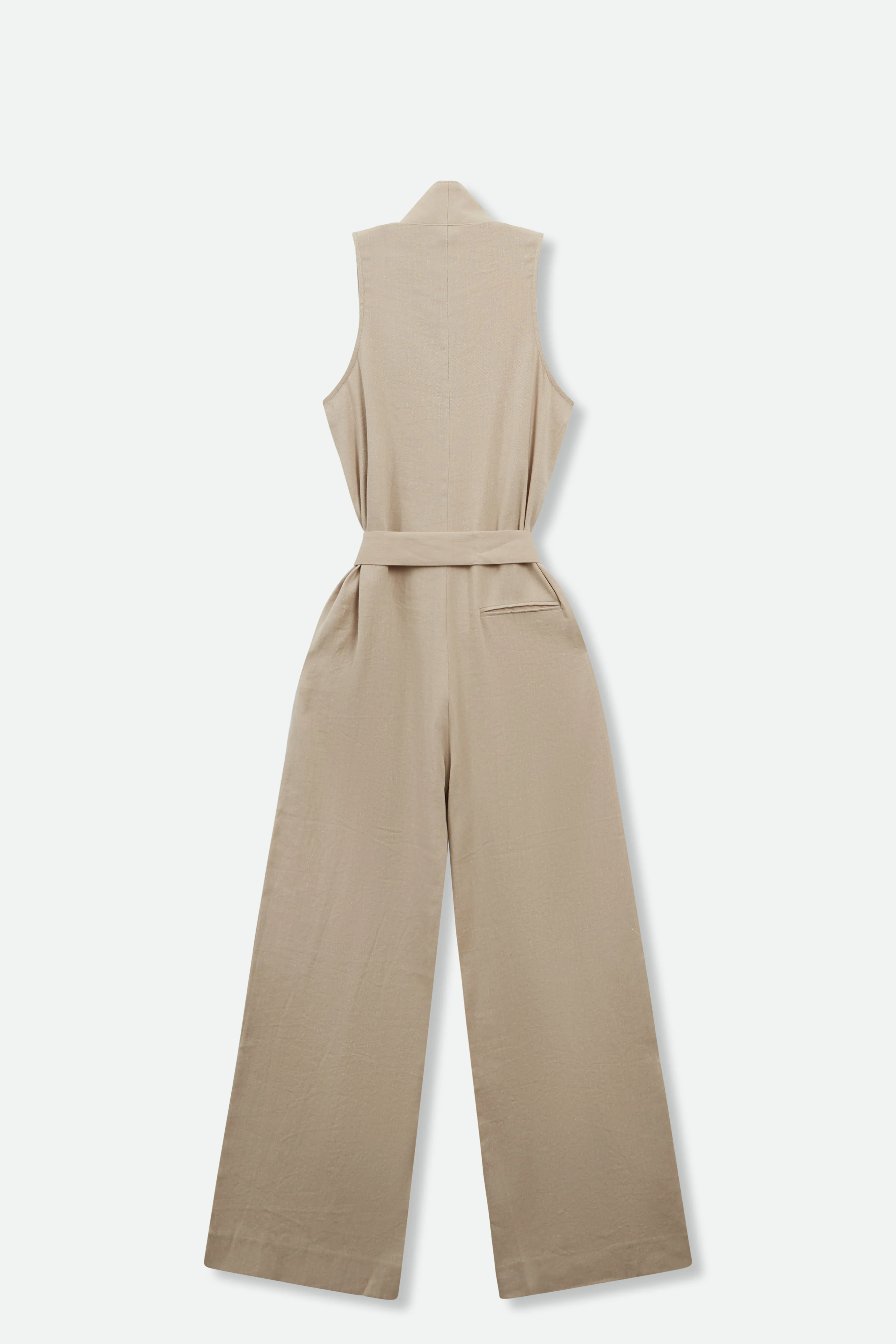 WIDE LEG SLEEVELESS JUMPSUIT IN LINEN-COTTON STRETCH - Image 4