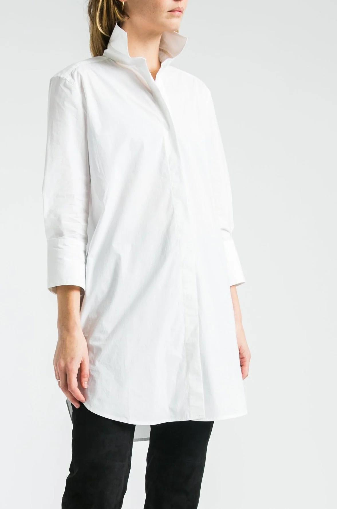 SARLA LONG BUTTON DOWN SHIRT IN ITALIAN  POPLIN - Image 6