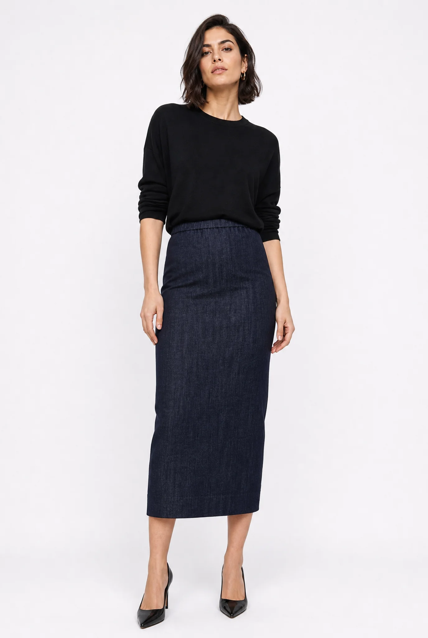 PISA LONG KICK PLEAT SKIRT IN STRETCH DENIM - Image 8