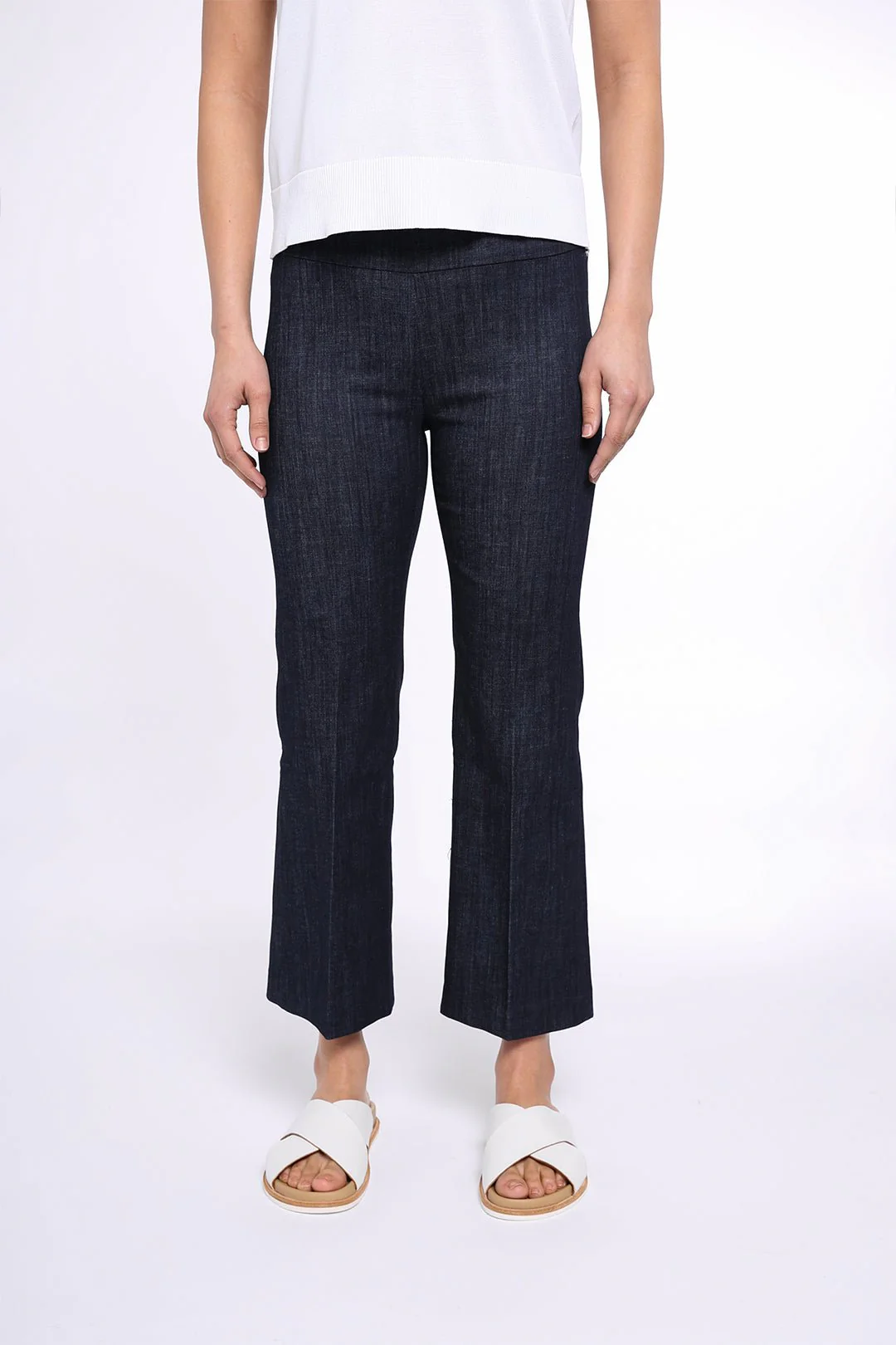 FLARE CROP-LENGTH PULL-ON PANT IN STRETCH COTTON DENIM - Image 2