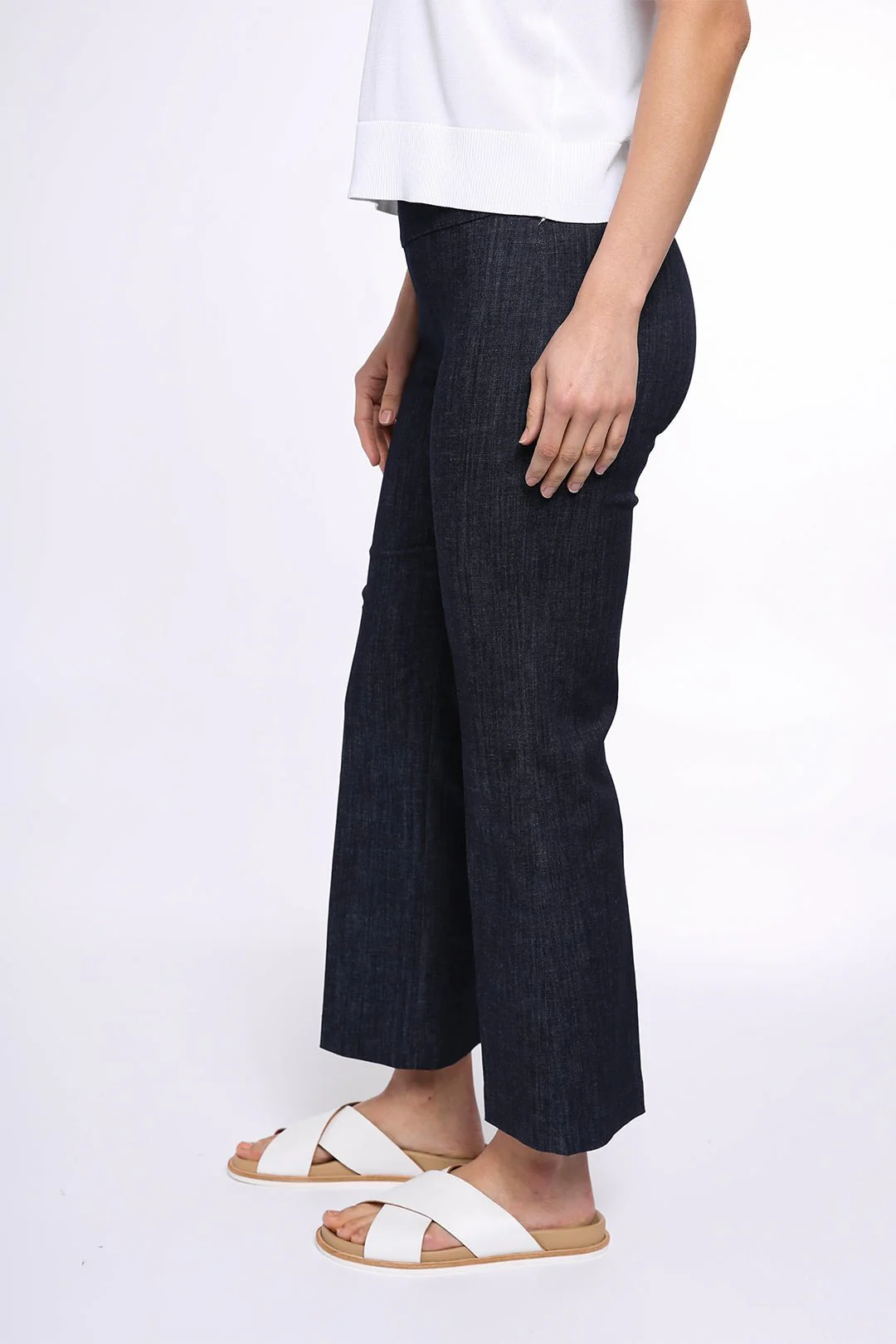 FLARE CROP-LENGTH PULL-ON PANT IN STRETCH COTTON DENIM - Image 3