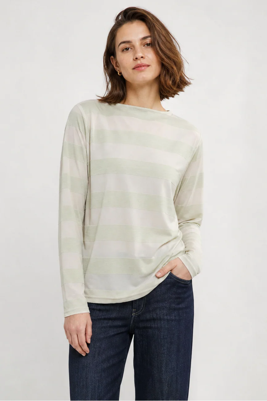BATEAU NECK STRIPE TOP IN SOFT STRETCH