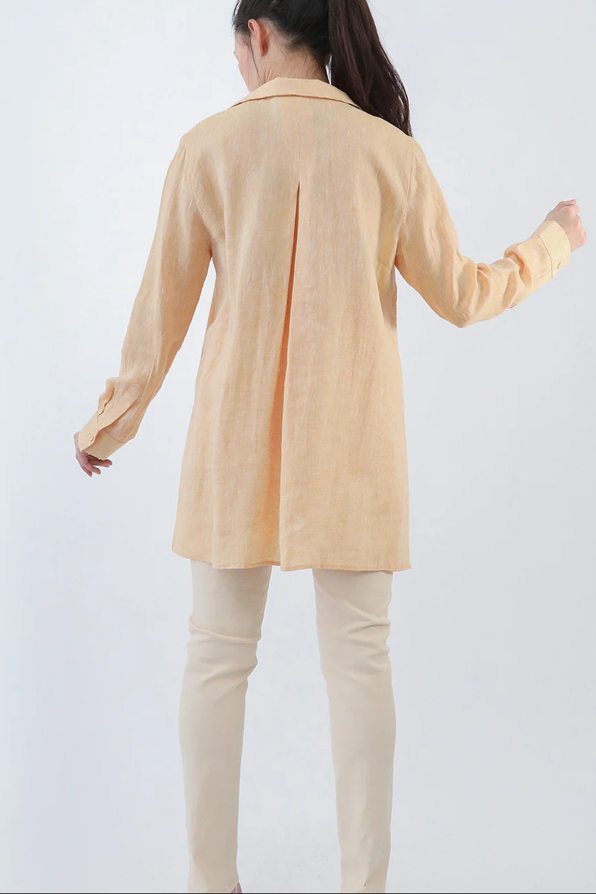 SELLA SHIRT IN ITALIAN LINEN YELLOW PEACH MELANGE - Image 3